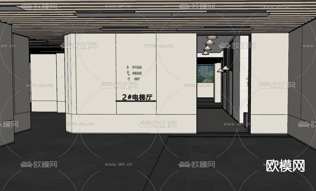 现代电梯厅su模型下载（渲染图2）
