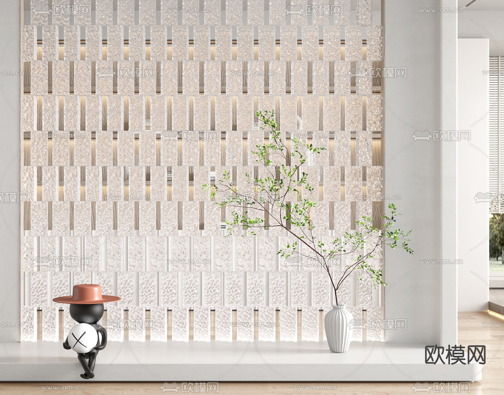 侘寂风玄关屏风 隔断3d模型下载（渲染图2）