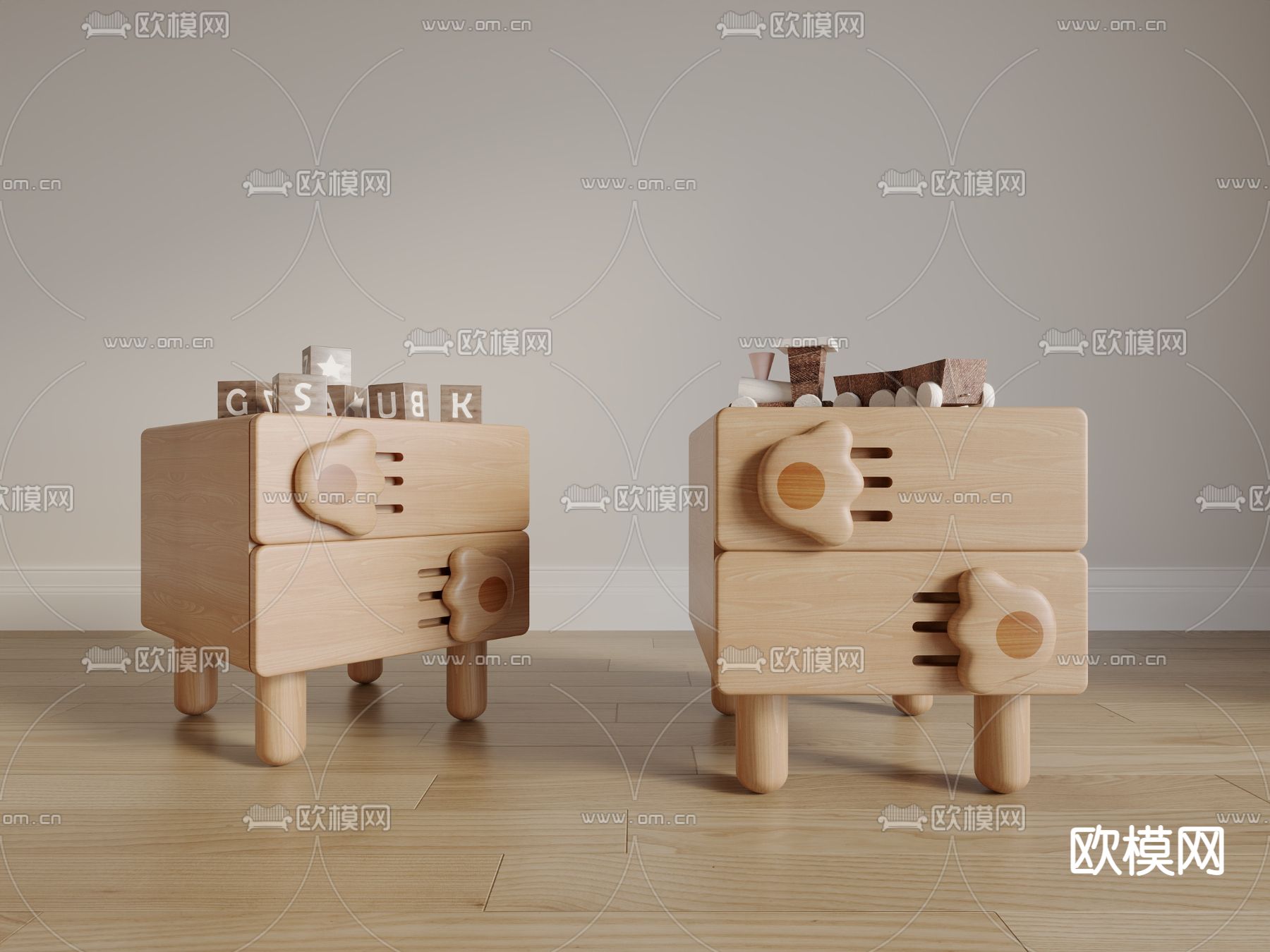 猫爪边柜 儿童收纳柜3d模型下载