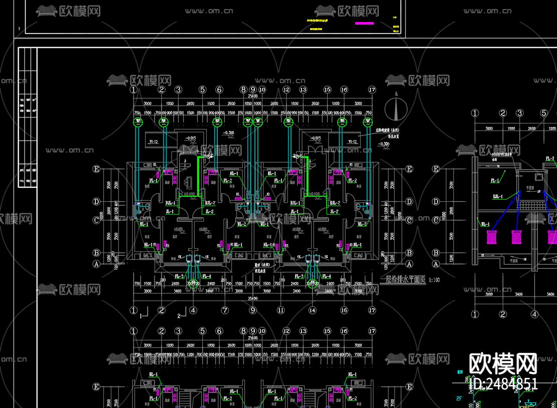 临淮镇胜利家园小区24号楼排水cad施工图下载（渲染图2）