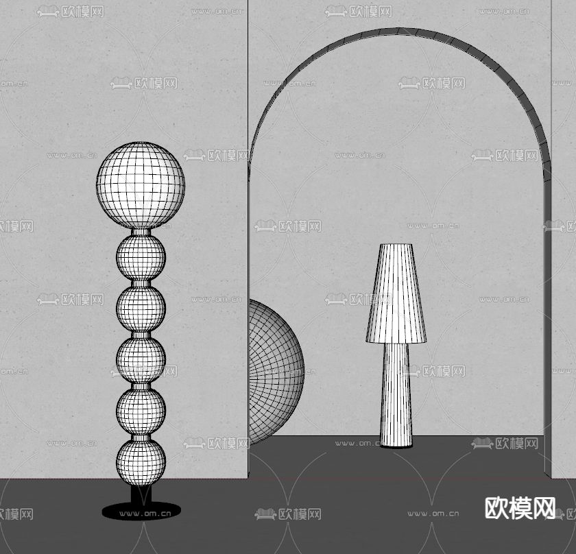 奶油风落地灯su模型下载（渲染图2）