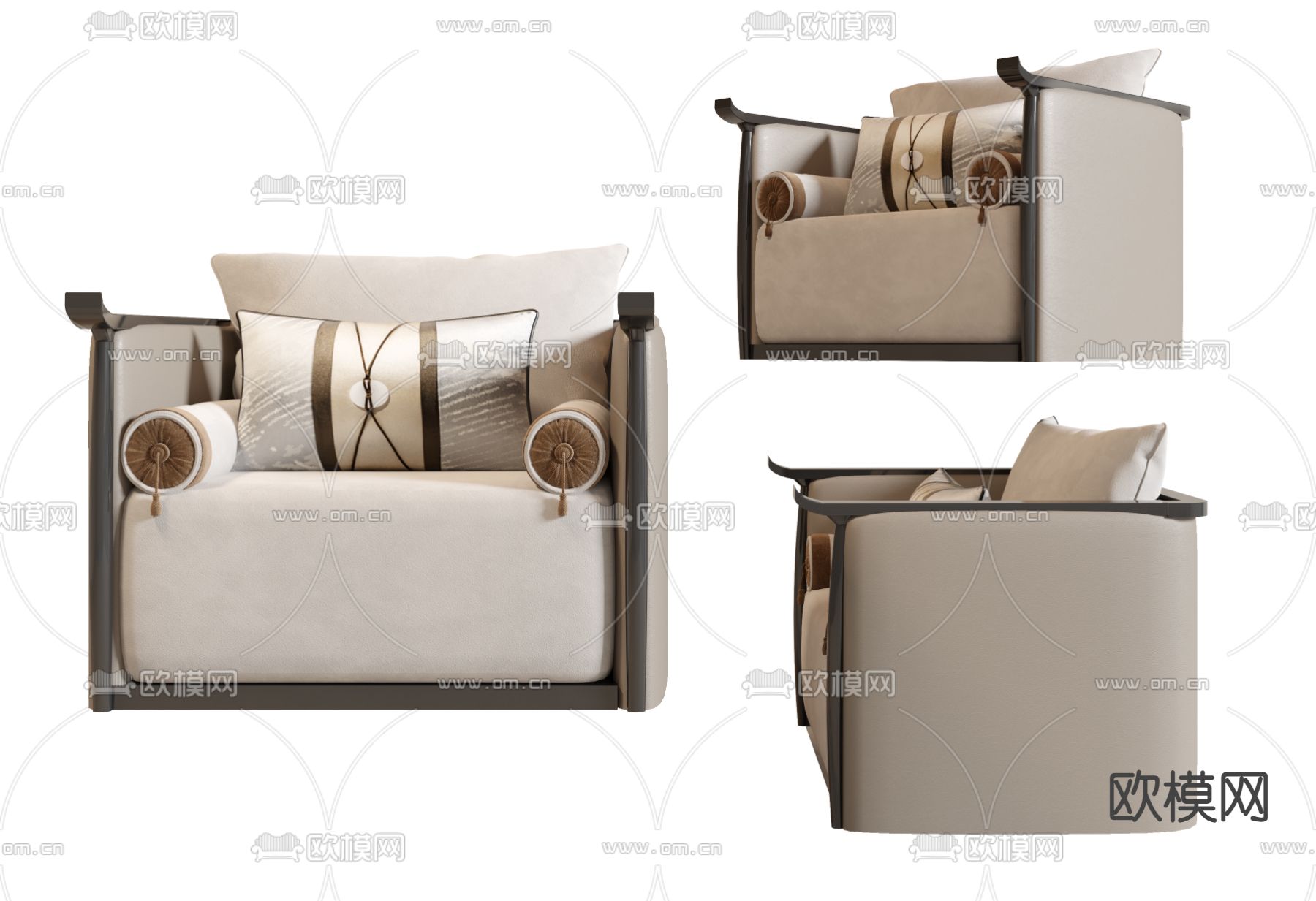 新中式单人沙发3d模型下载
