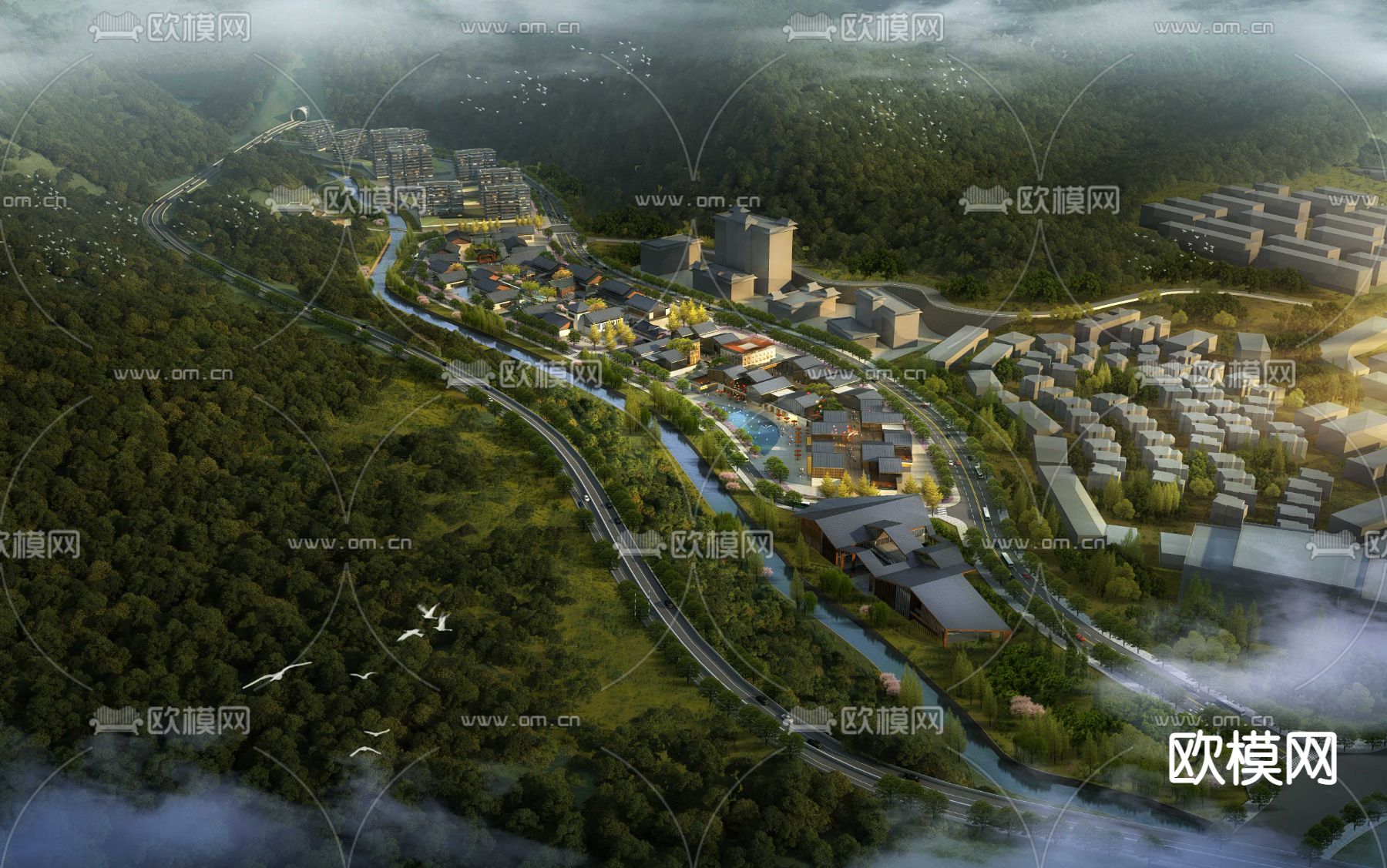 现代园林景观鸟瞰psd下载