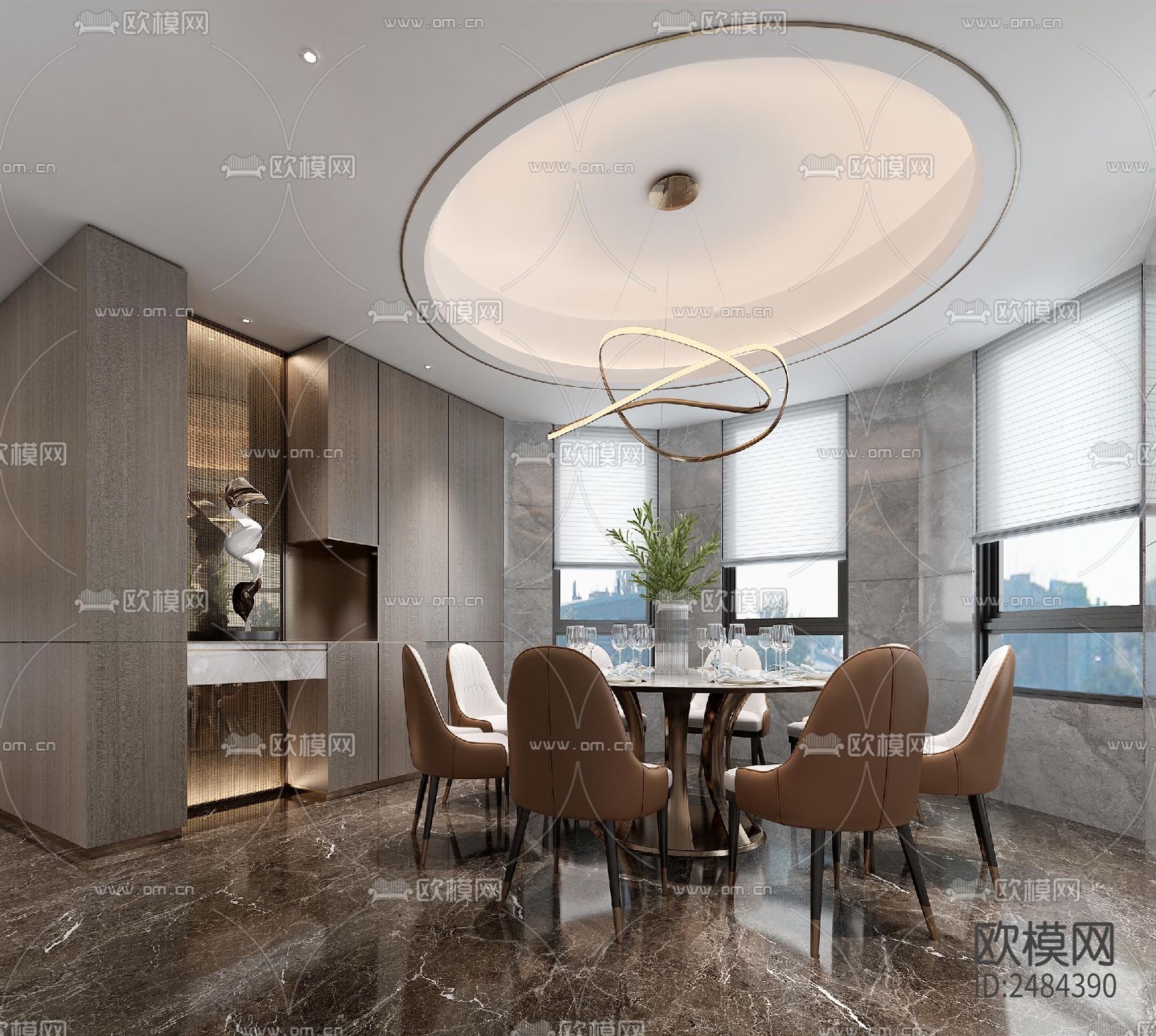 现代轻奢别墅cad施工图下载（渲染图3）