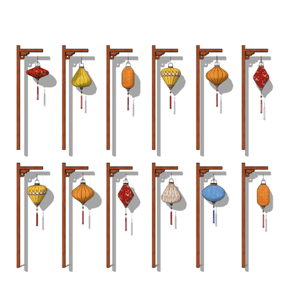  新中式灯笼 彩色灯笼su模型 