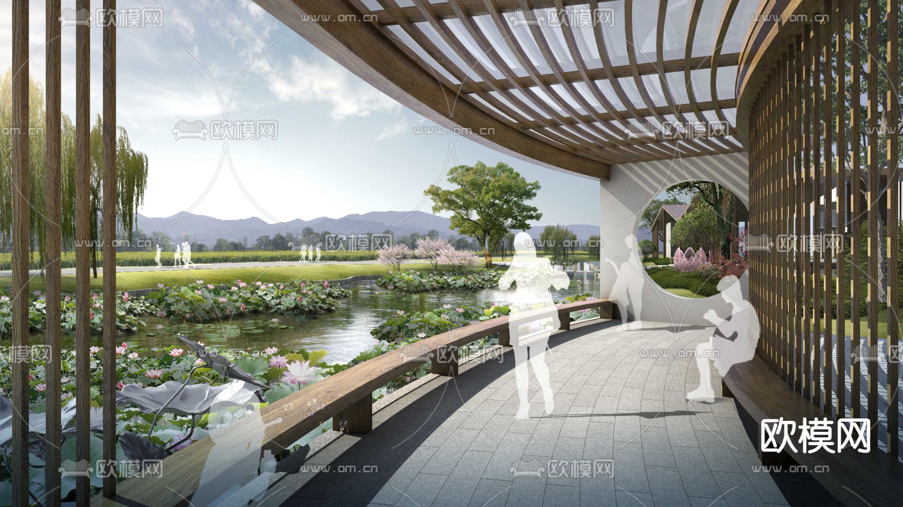 现代廊桥公园园林psd下载