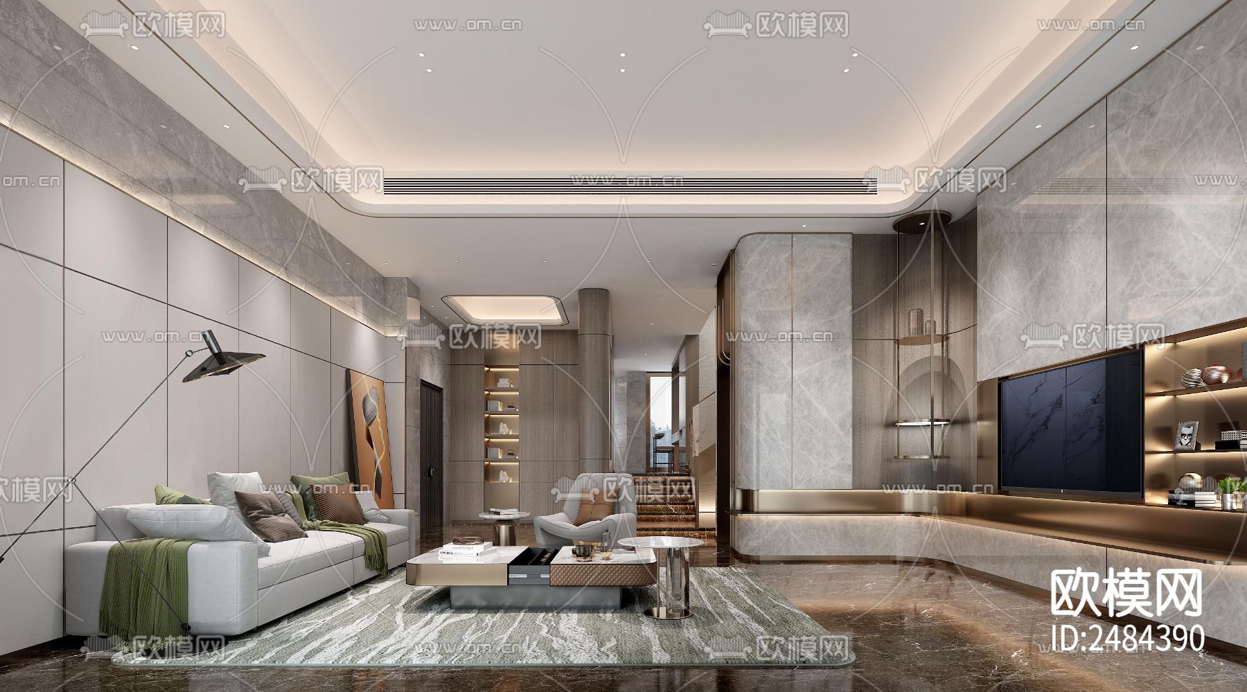 现代轻奢别墅cad施工图下载（渲染图1）