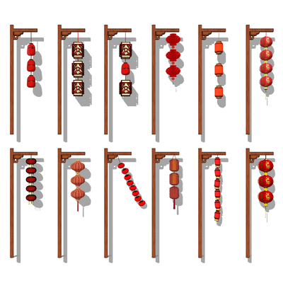  新中式灯笼 红灯笼su模型 