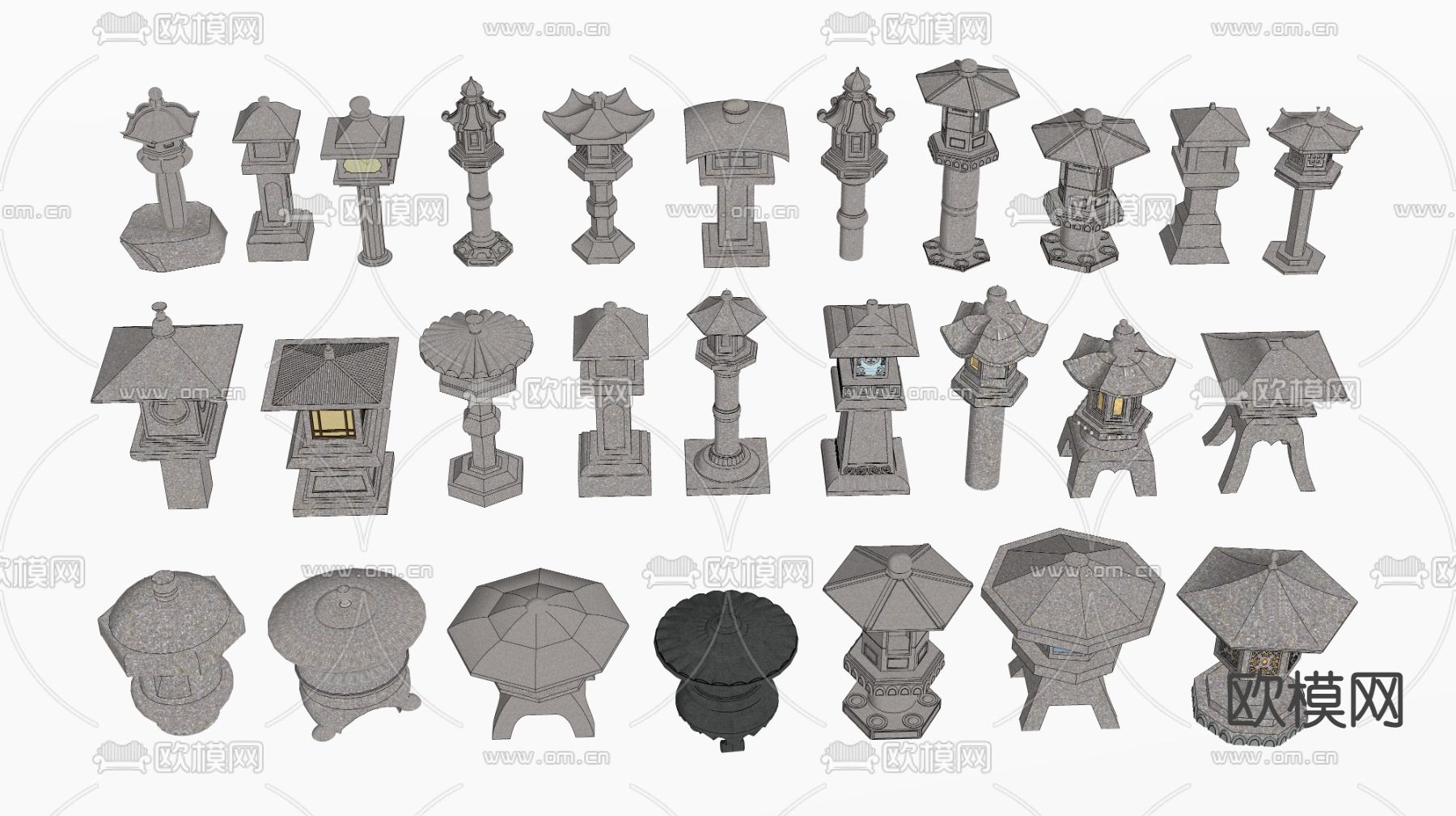 中式石灯 景观灯 石灯笼 地灯su模型下载（渲染图2）