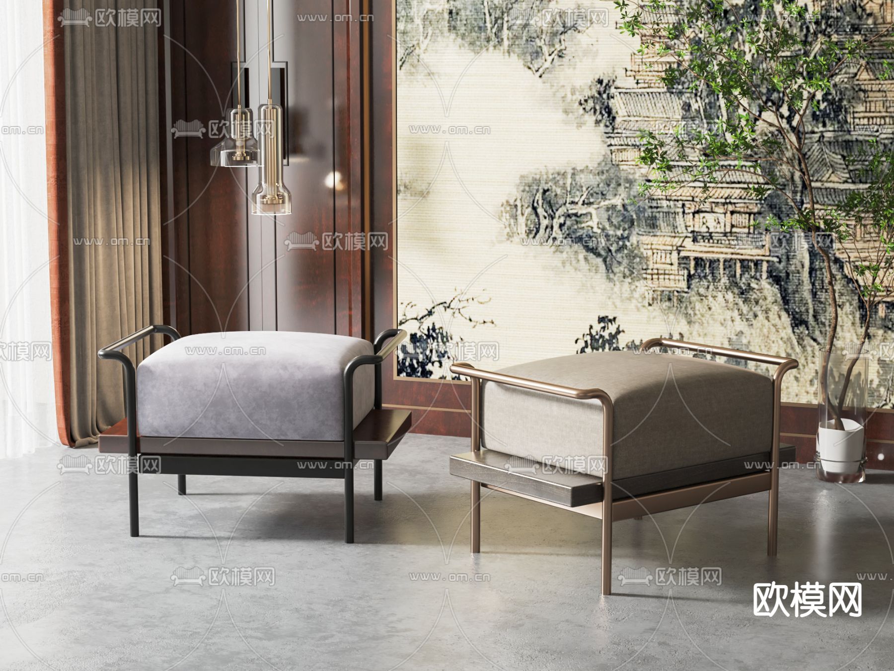 新中式沙发凳 矮凳子3d模型下载