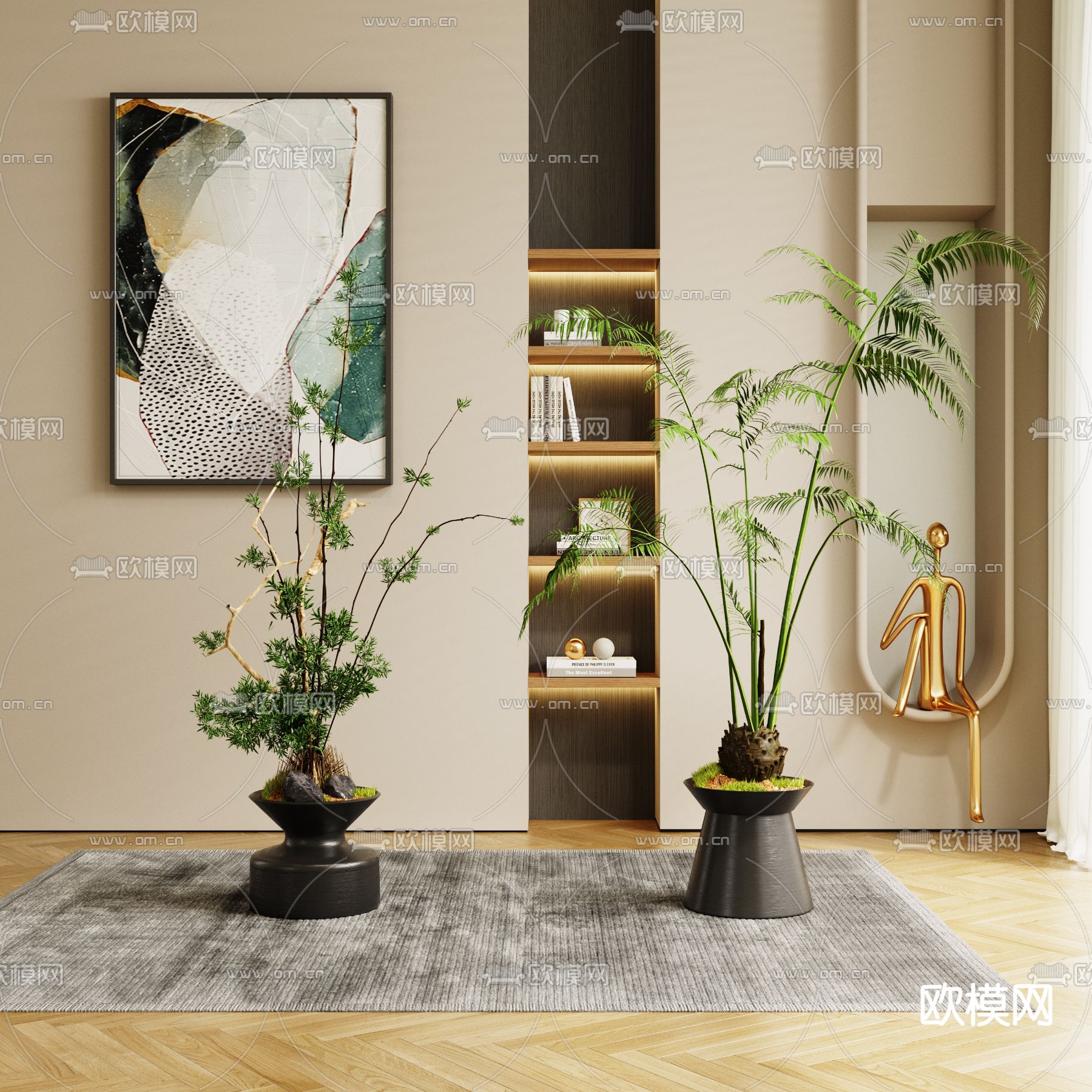 现代绿植盆栽su模型下载（渲染图1）