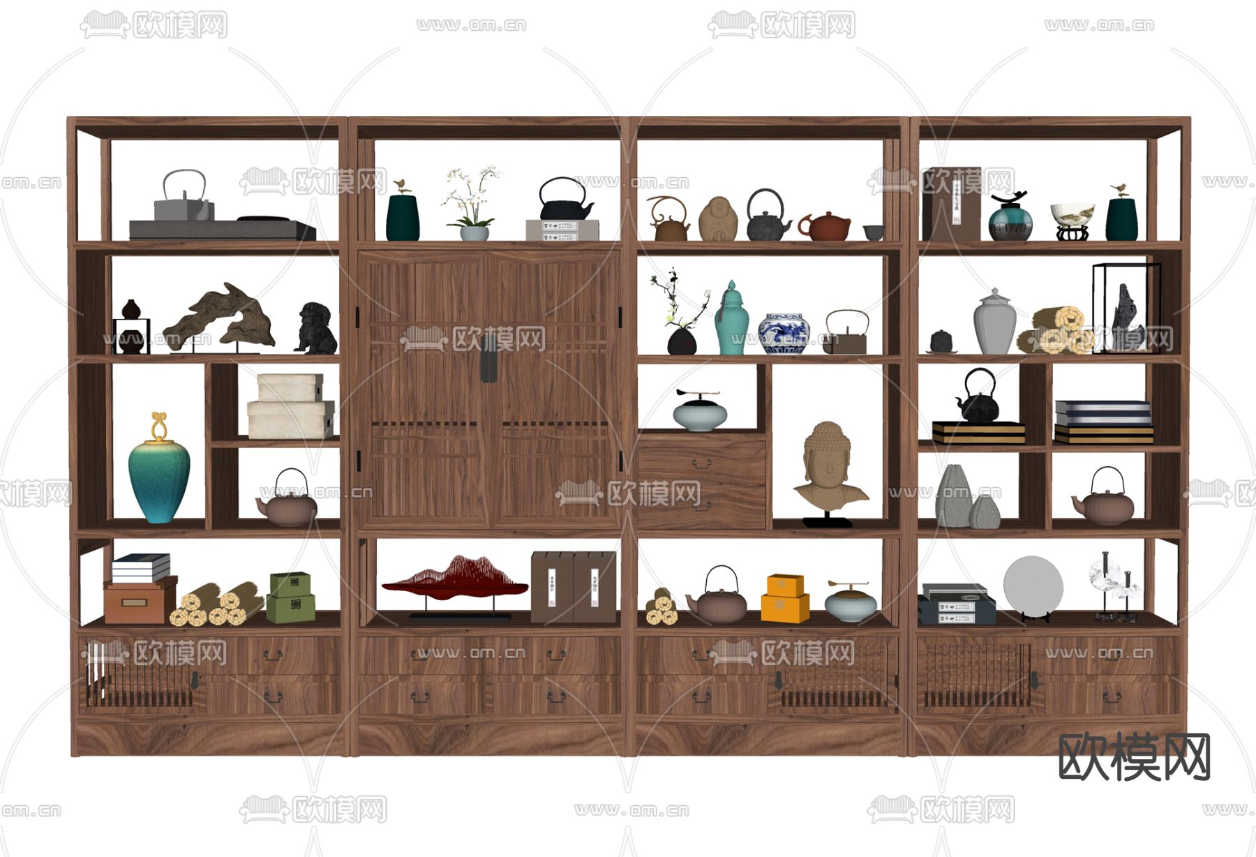 新中式实木博古架su模型下载