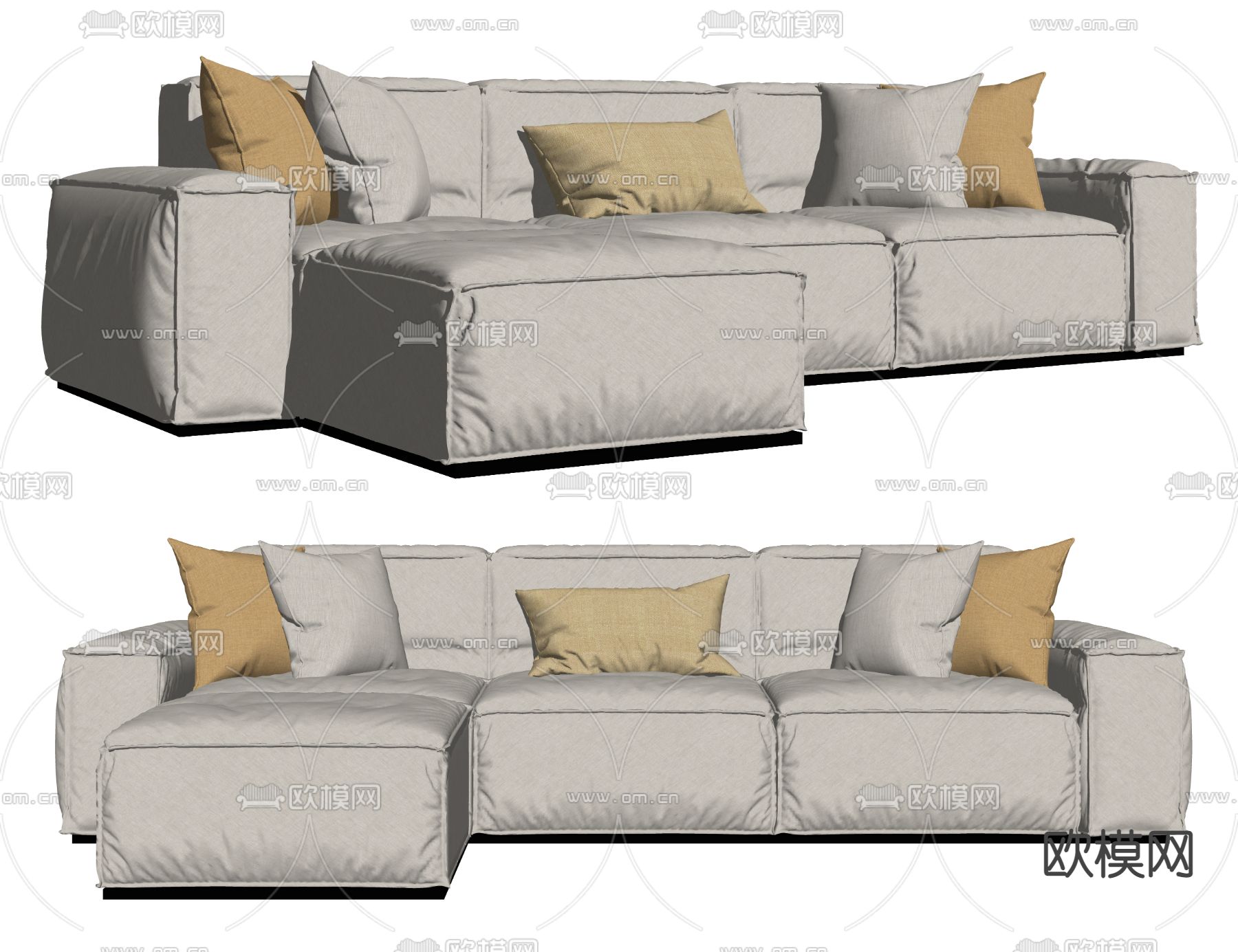 Meridiani 豆腐块多人沙发su模型下载（渲染图2）