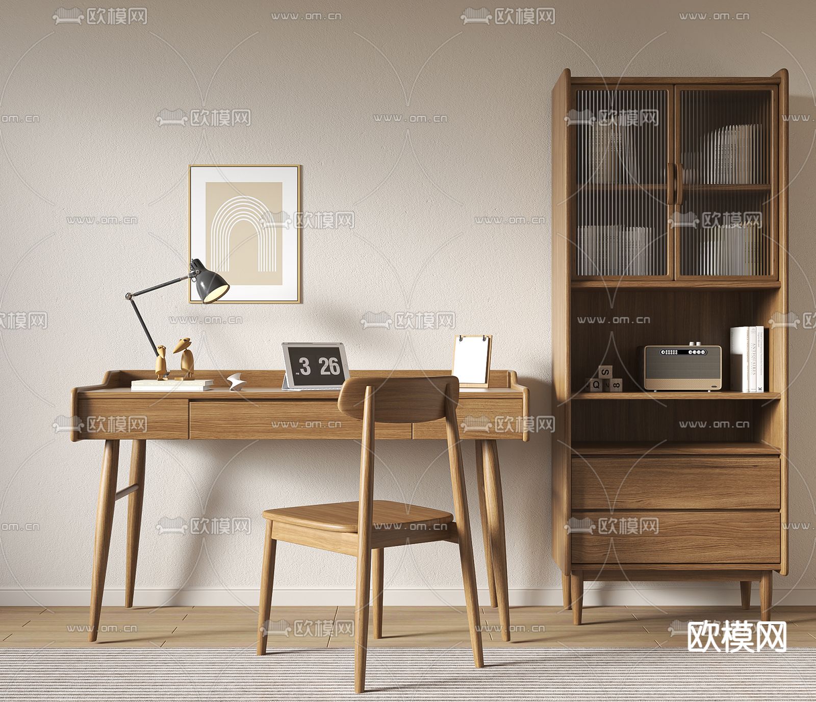 北欧书桌椅3d模型下载_ID12310545_3dmax免费模型-欧模网