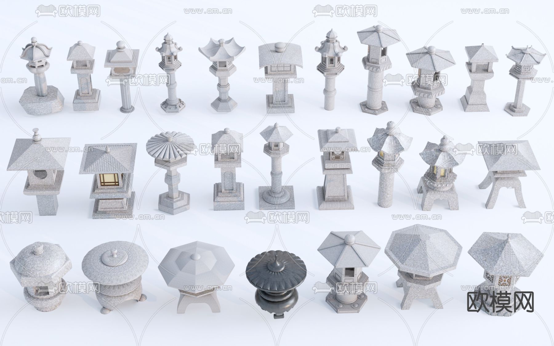 中式石灯 景观灯 石灯笼 地灯su模型下载（渲染图1）