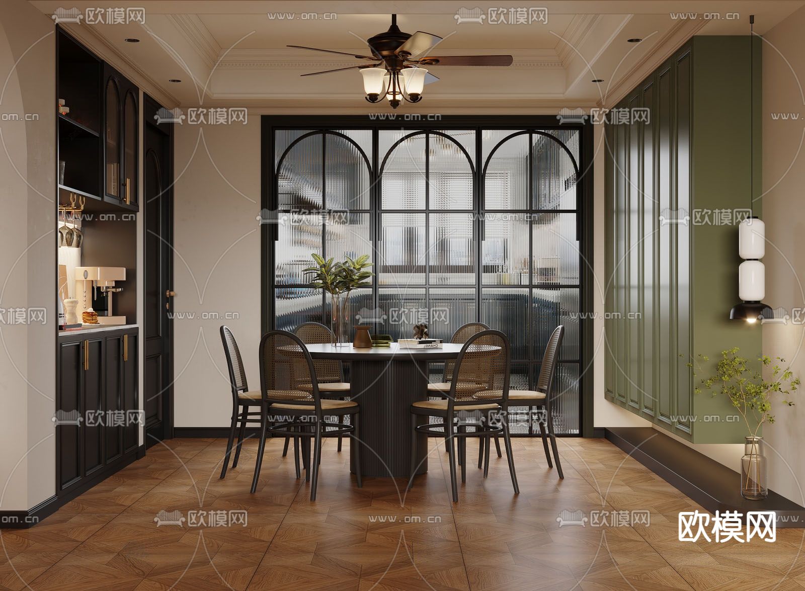 法式复古餐厅su模型下载（渲染图1）
