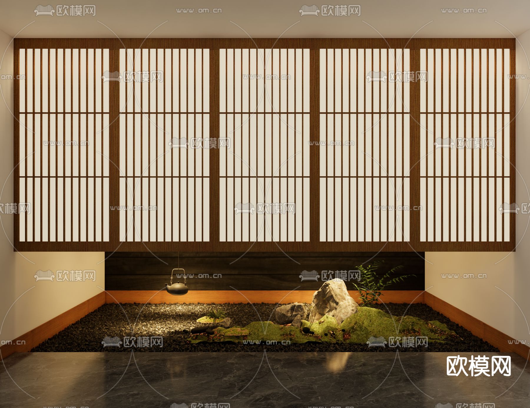 日式室内景观小品su模型下载（渲染图1）