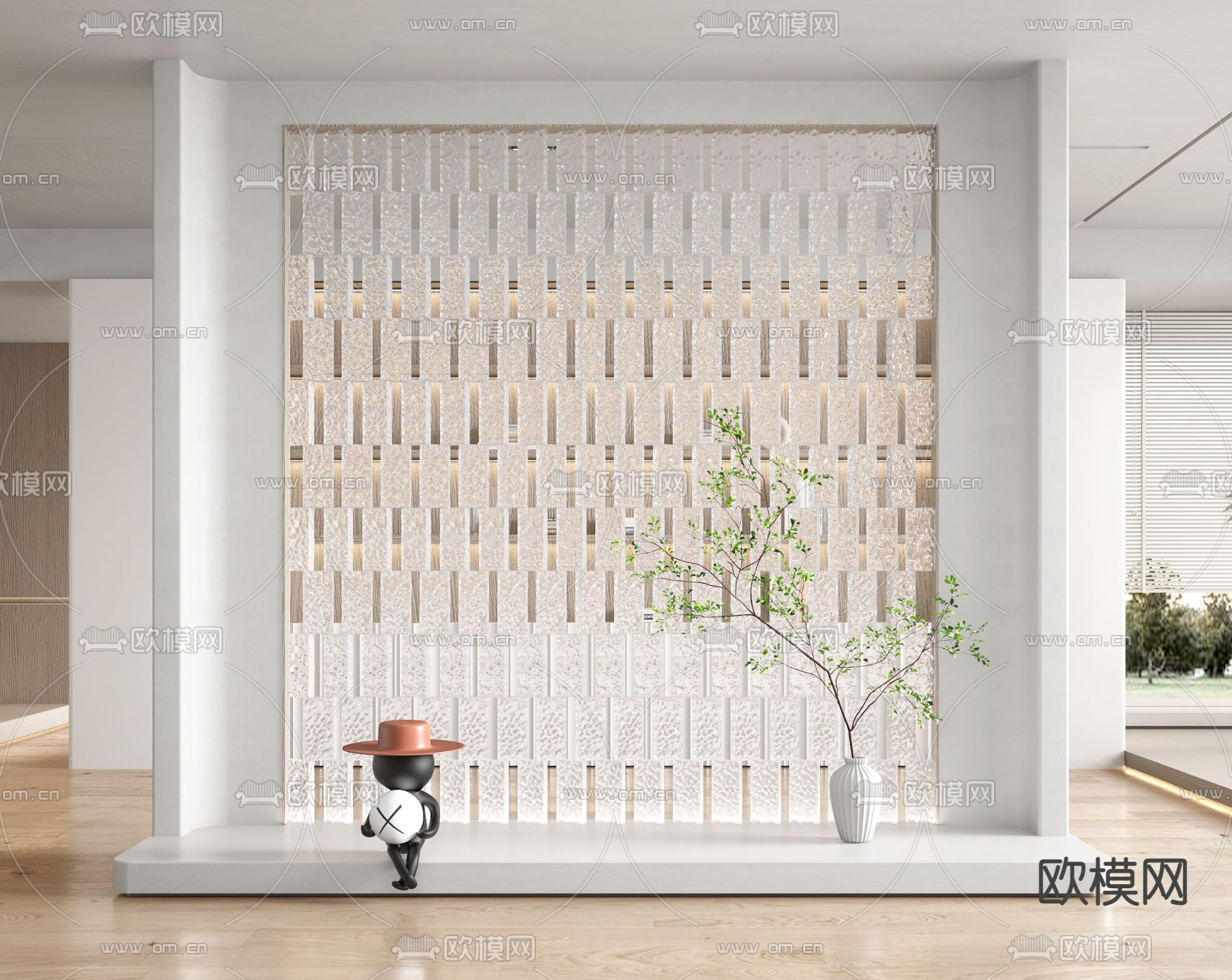 侘寂风玄关屏风 隔断3d模型下载（渲染图1）