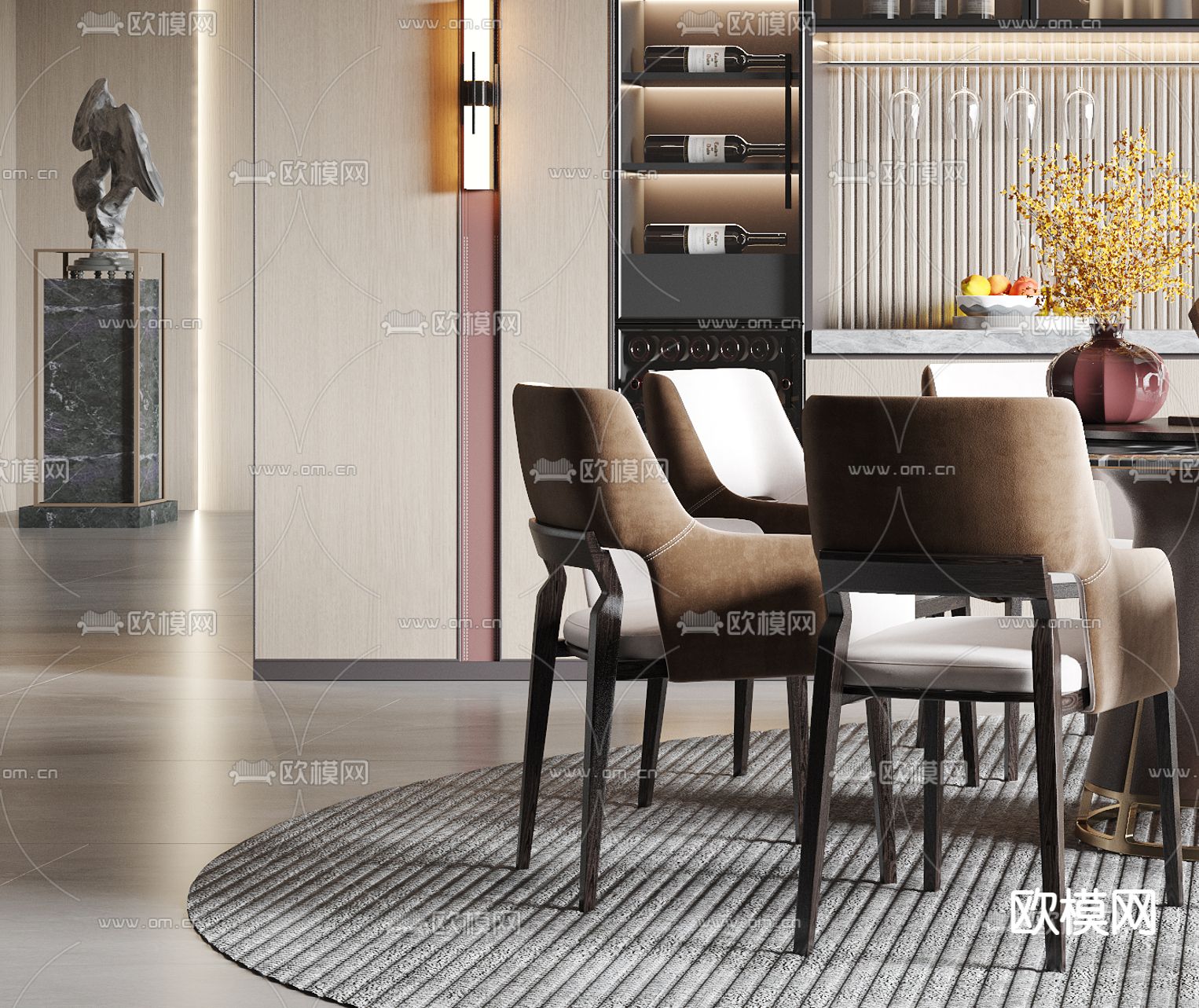 新中式餐厅3d模型下载（渲染图2）