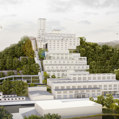  现代山体厂房工厂建筑鸟瞰su模型 