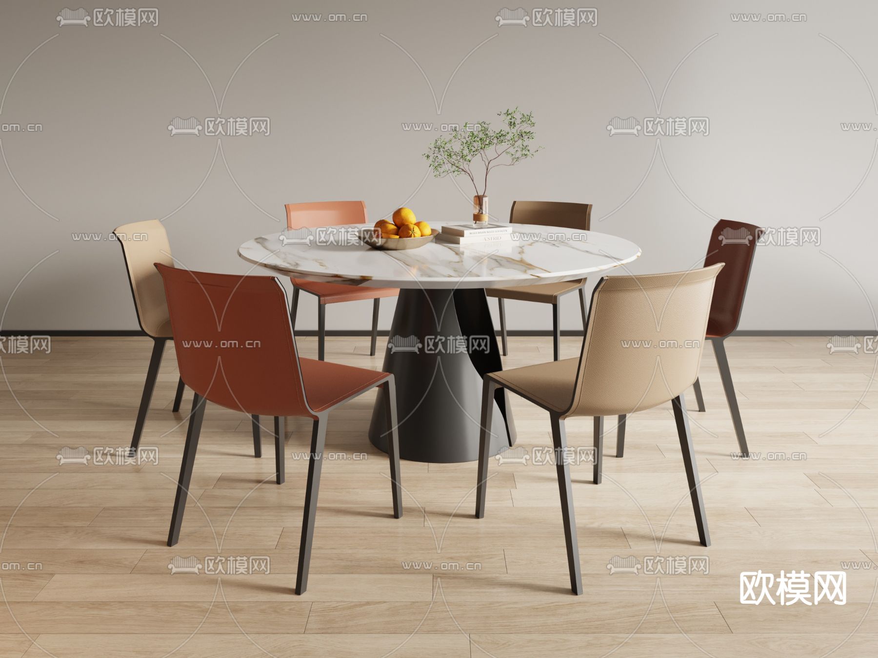 圆形餐桌椅3d模型下载
