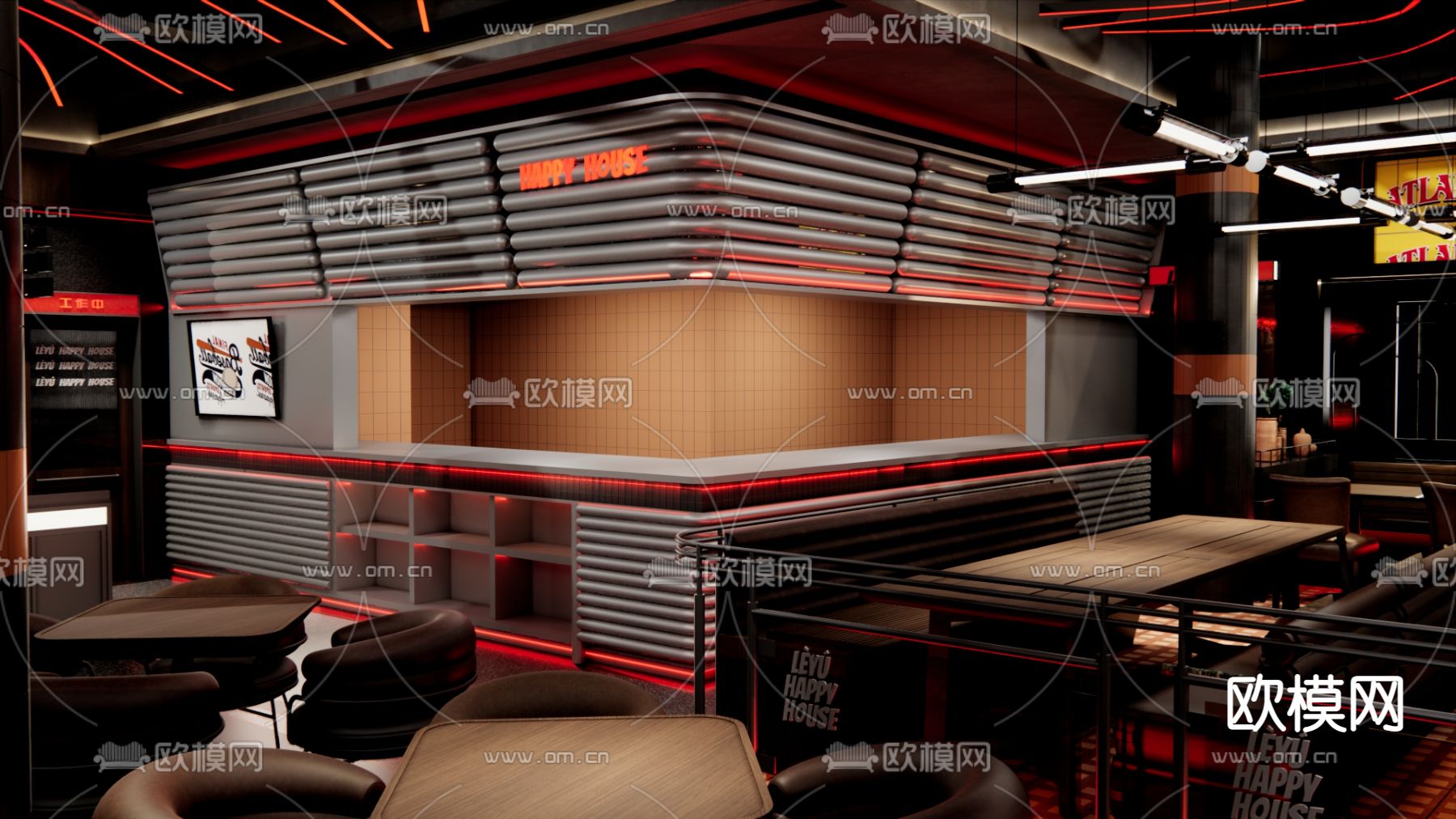 现代酒吧su模型下载（渲染图2）