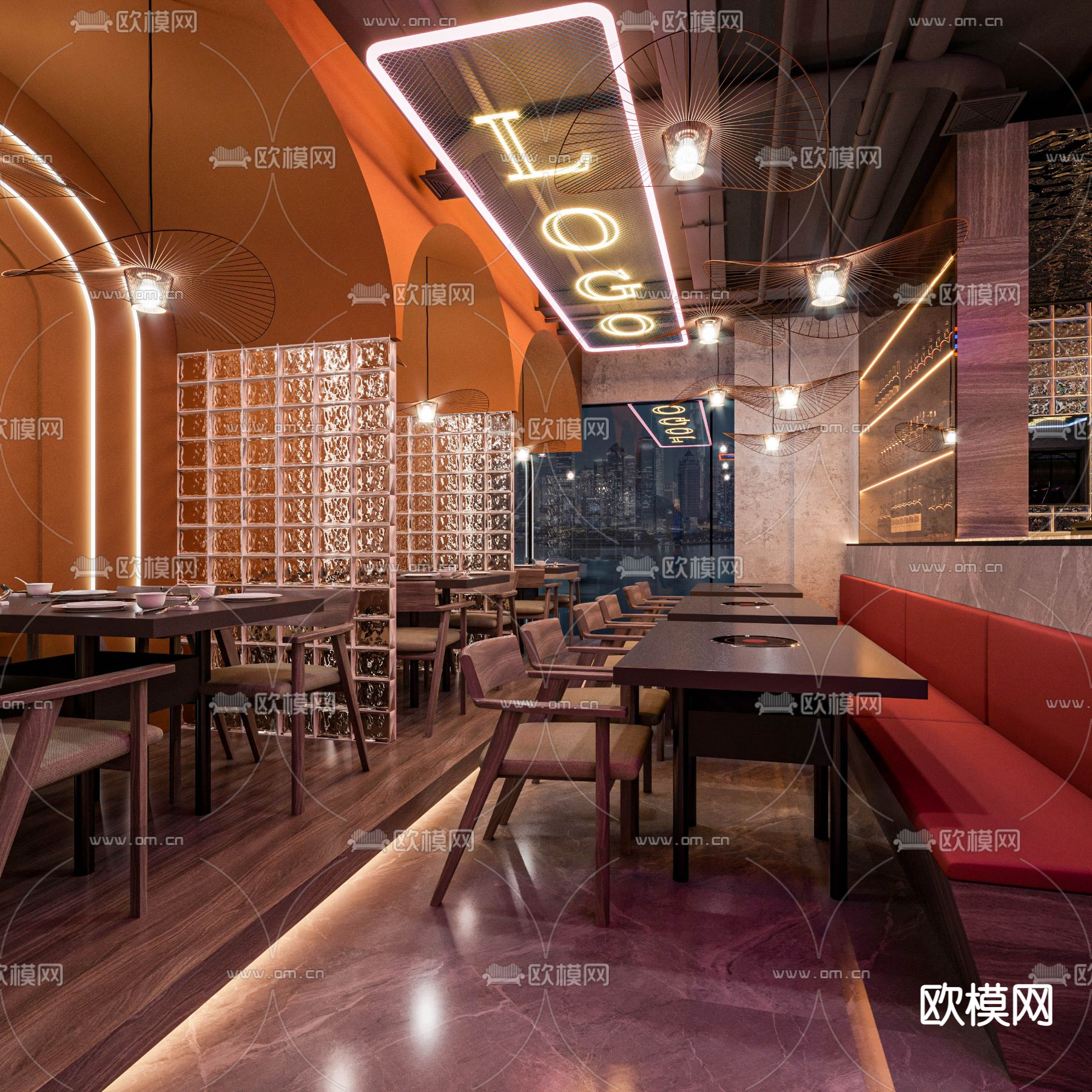 工业风火锅店3d模型下载_ID12312259_3dmax免费模型-欧模网