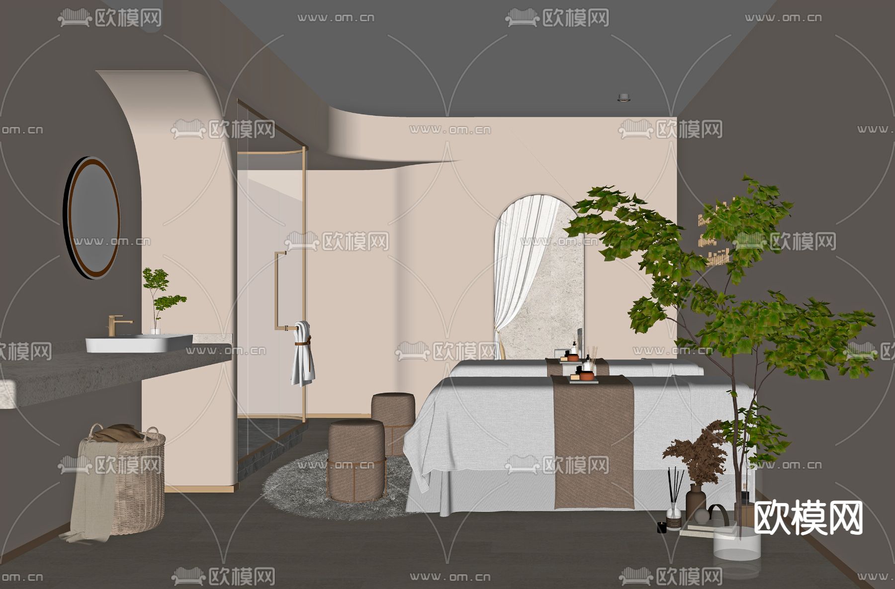 奶油风SPA包房su模型下载（渲染图2）