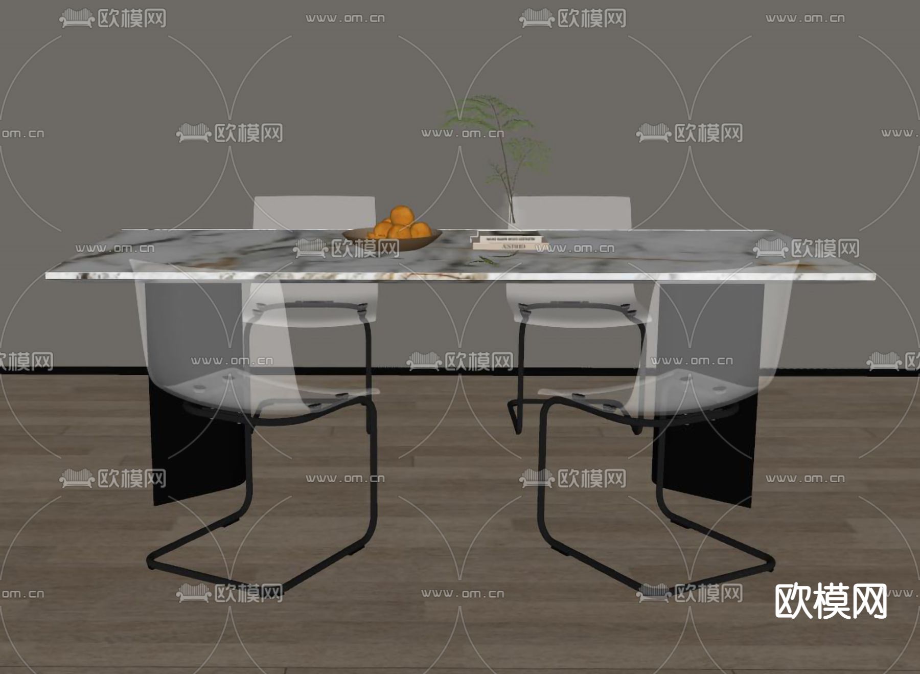 现代餐桌椅 长方形餐桌su模型下载（渲染图2）