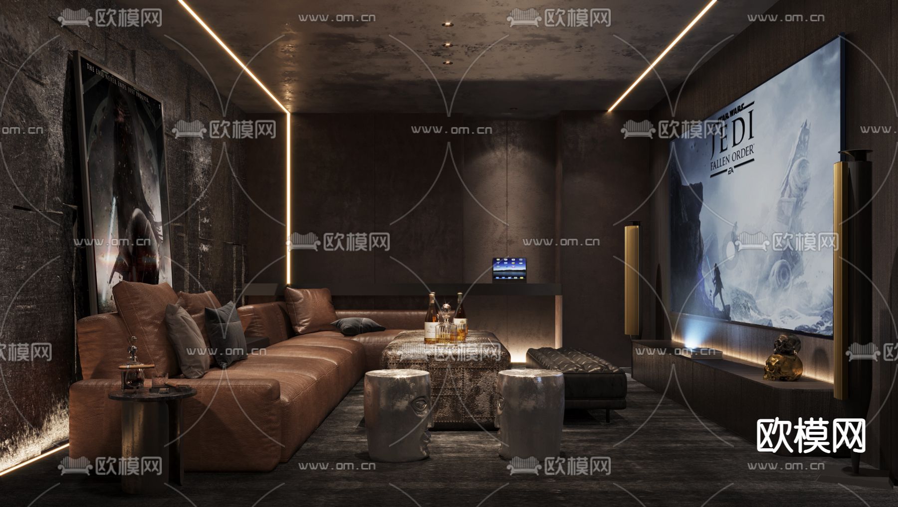 现代影音室 视听室3d模型下载