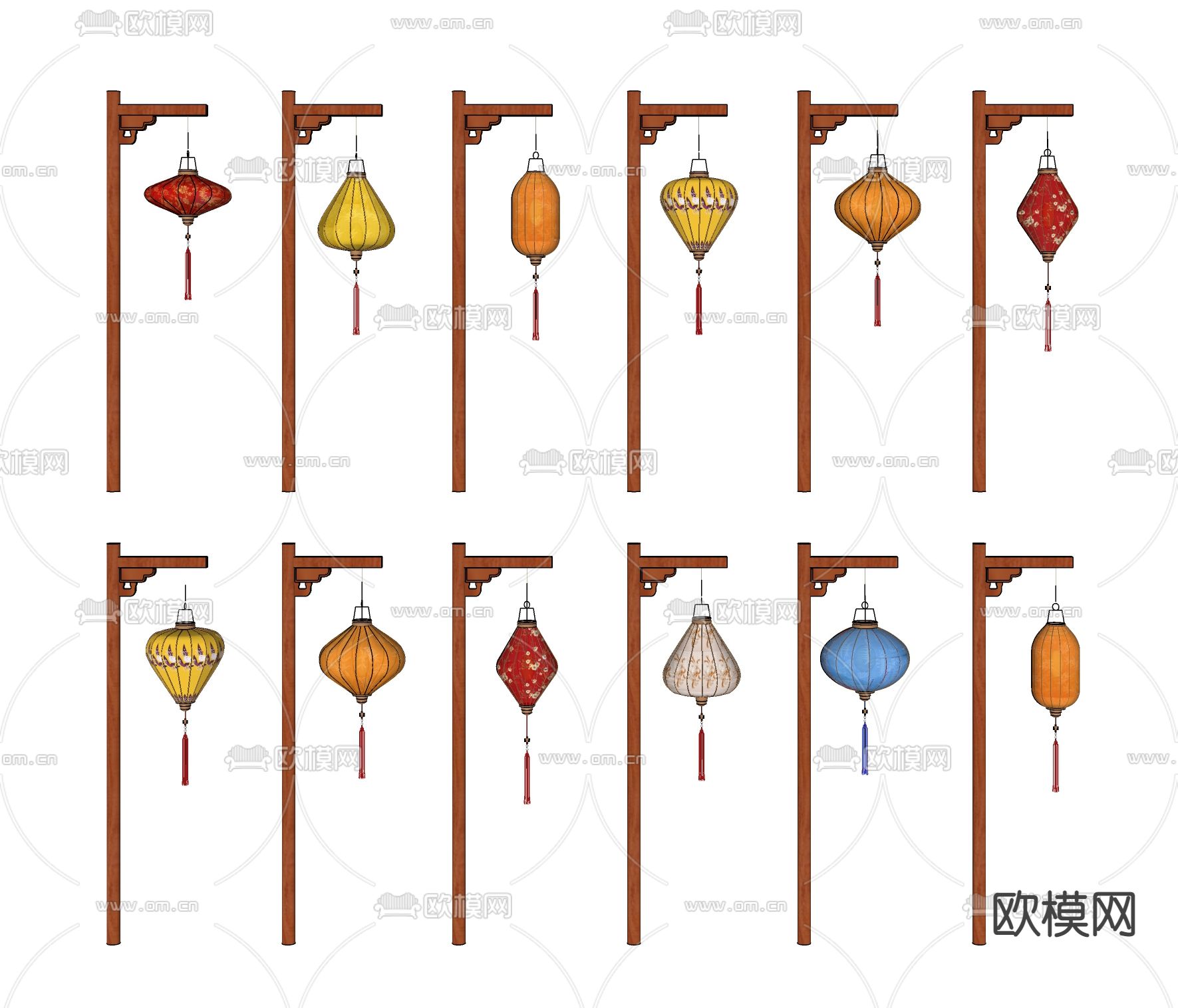 新中式灯笼 彩色灯笼su模型下载（渲染图2）