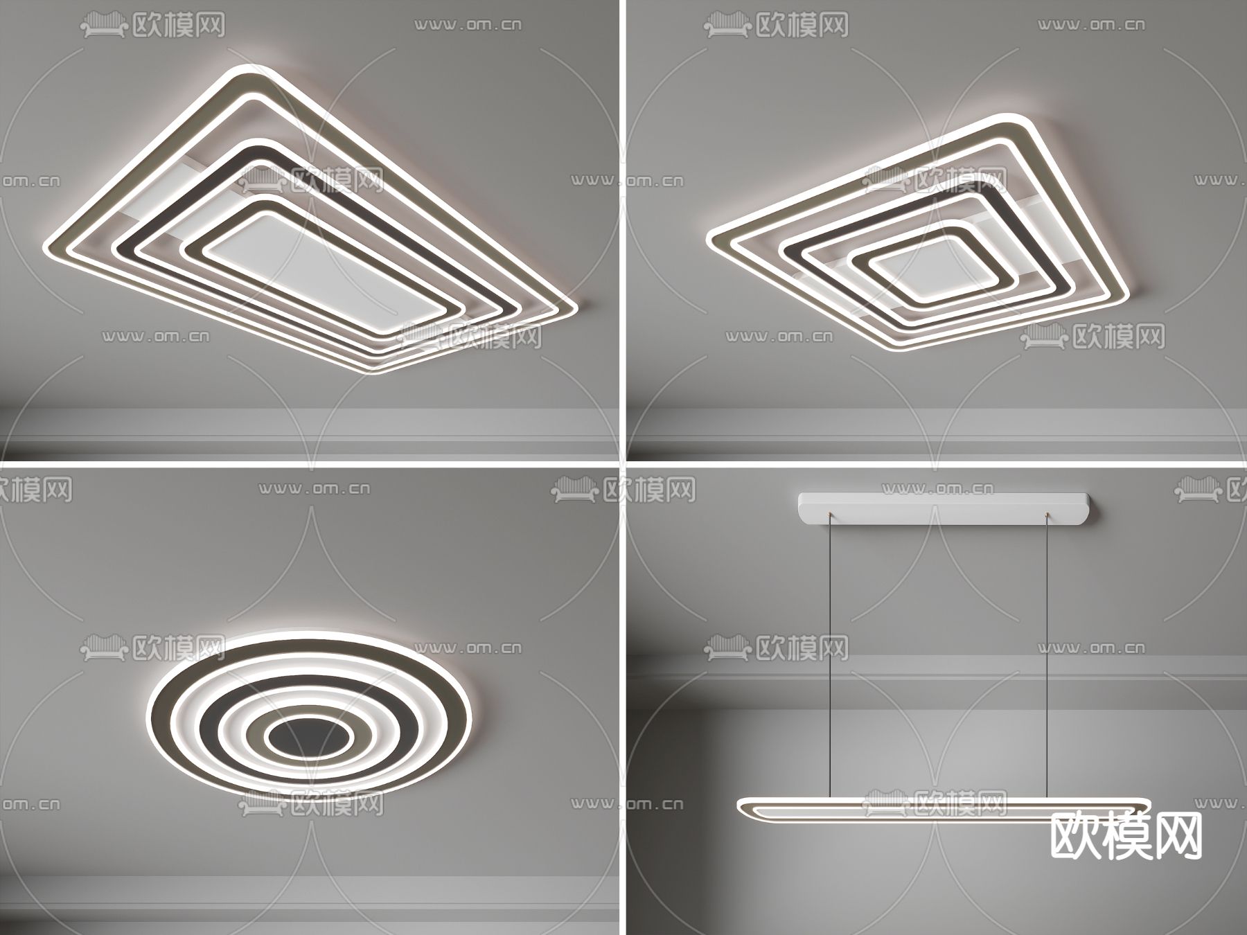 现代吸顶灯su模型下载（渲染图1）
