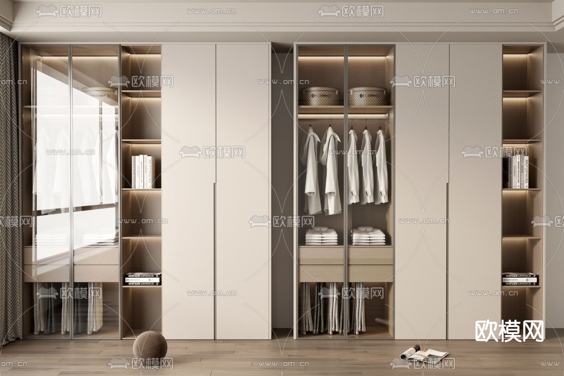 奶油风衣柜 衣橱3d模型下载