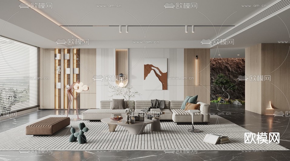 现代客厅3d模型下载