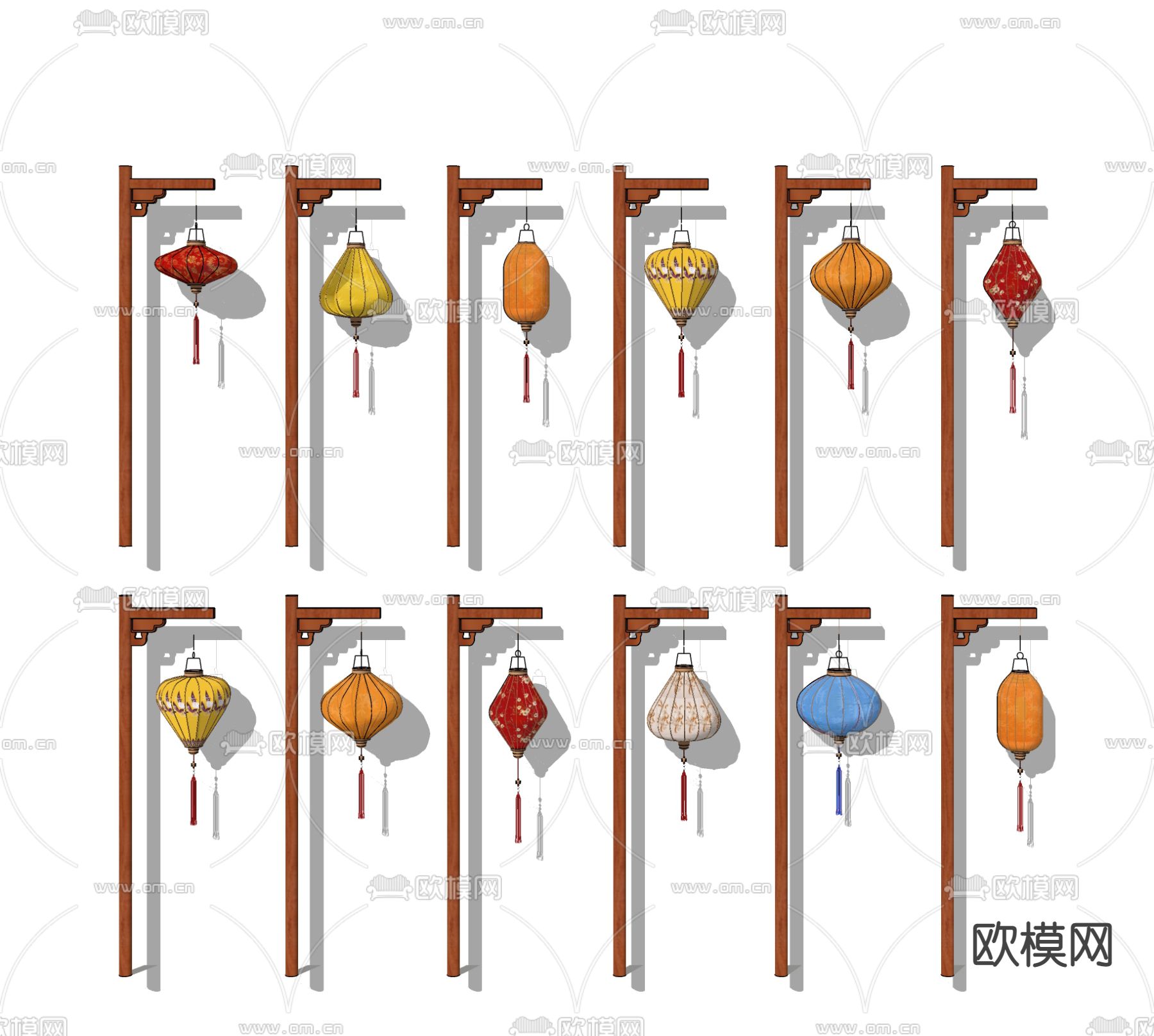 新中式灯笼 彩色灯笼su模型下载（渲染图1）