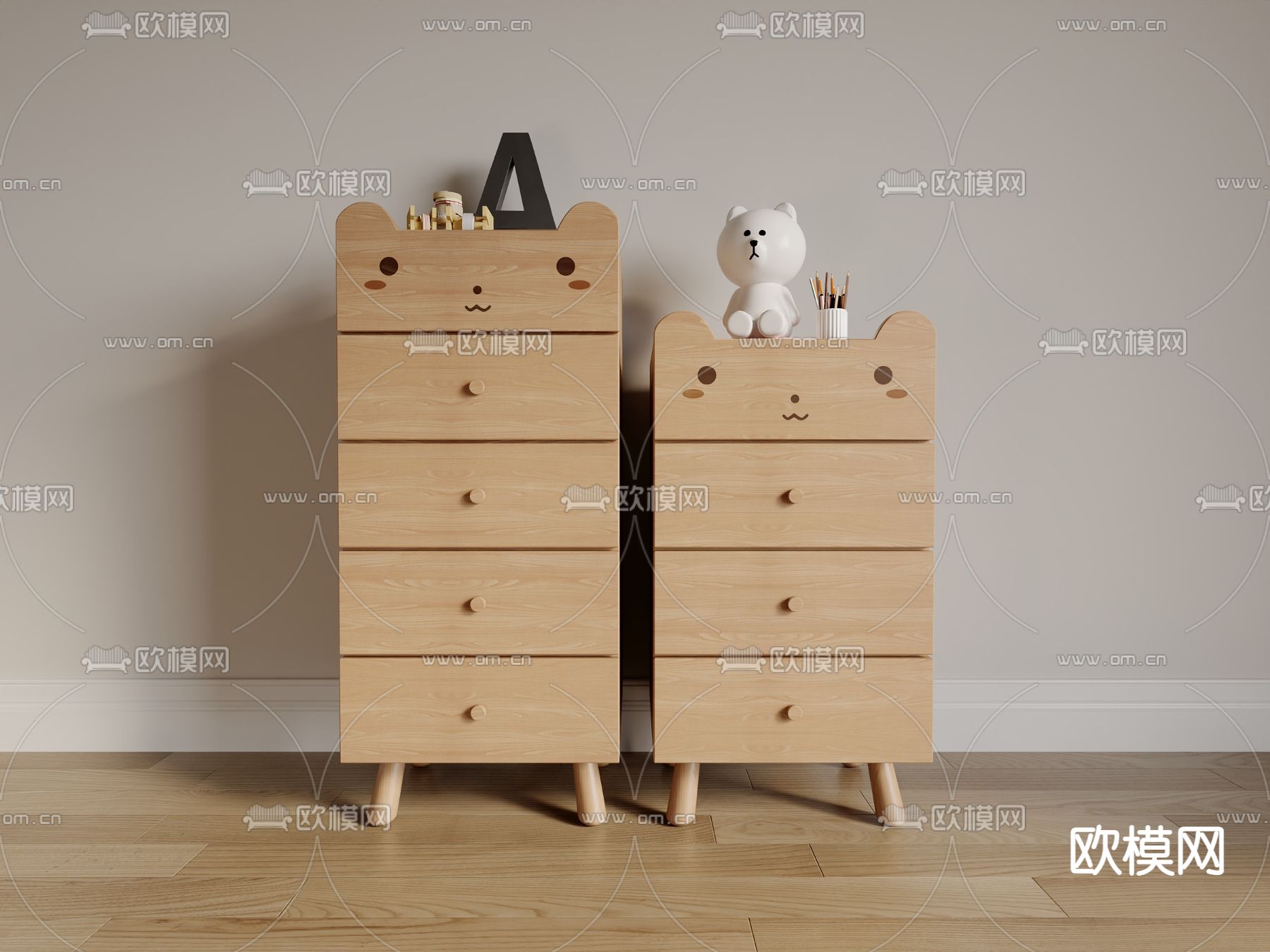 卡通萌熊边柜 儿童收纳柜3d模型下载