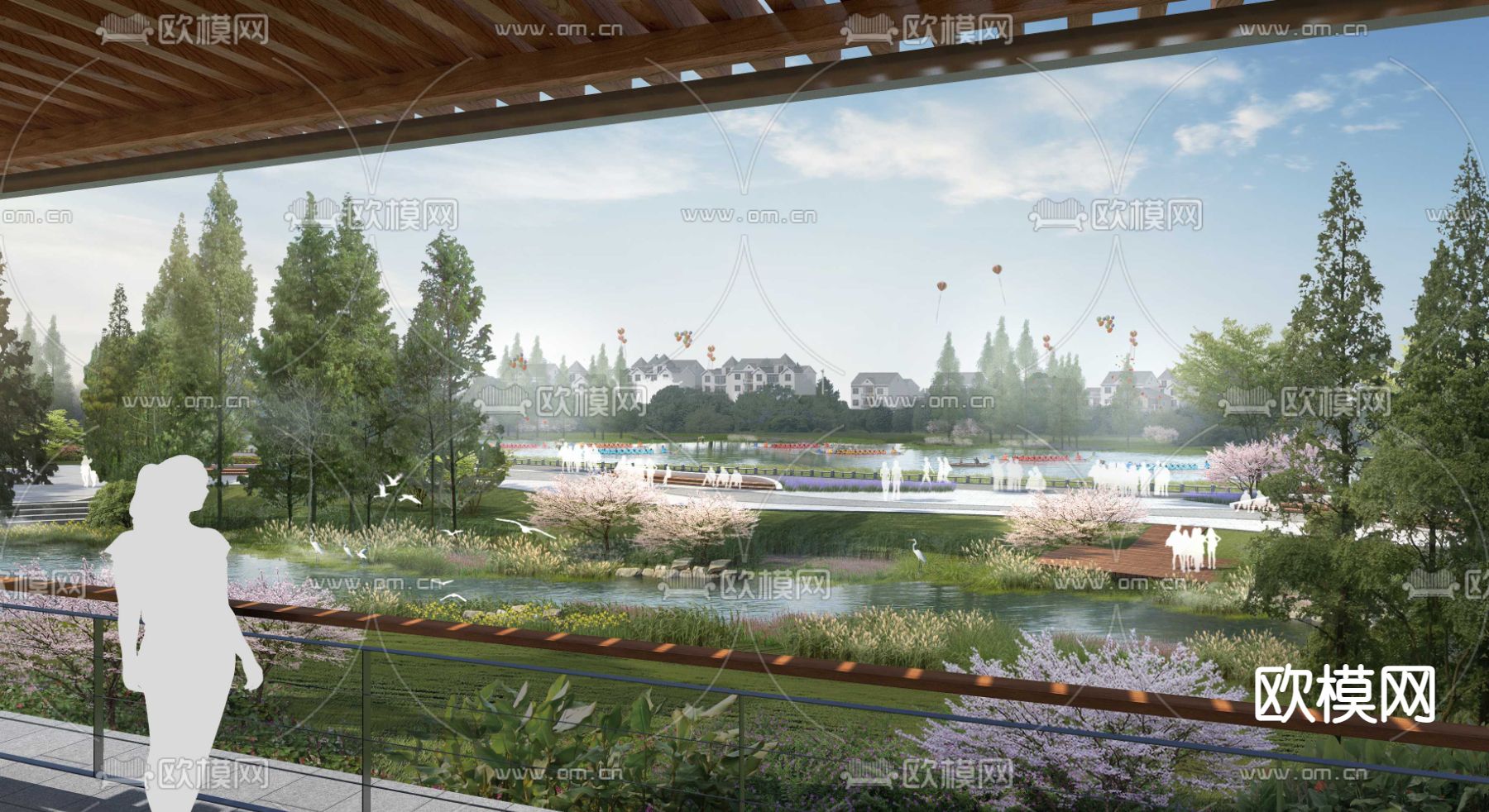 现代廊桥公园园林psd下载