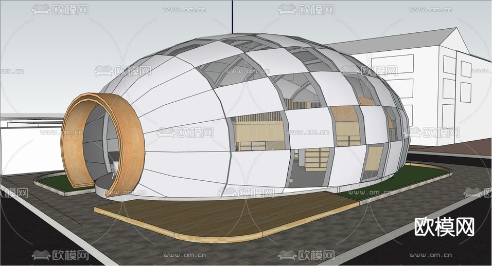现代书吧 图书馆建筑外观su模型下载_ID12311341_sketchup模型下载-欧模网