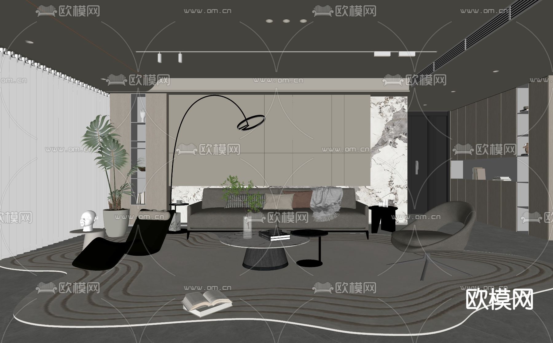 现代客厅su模型下载（渲染图2）