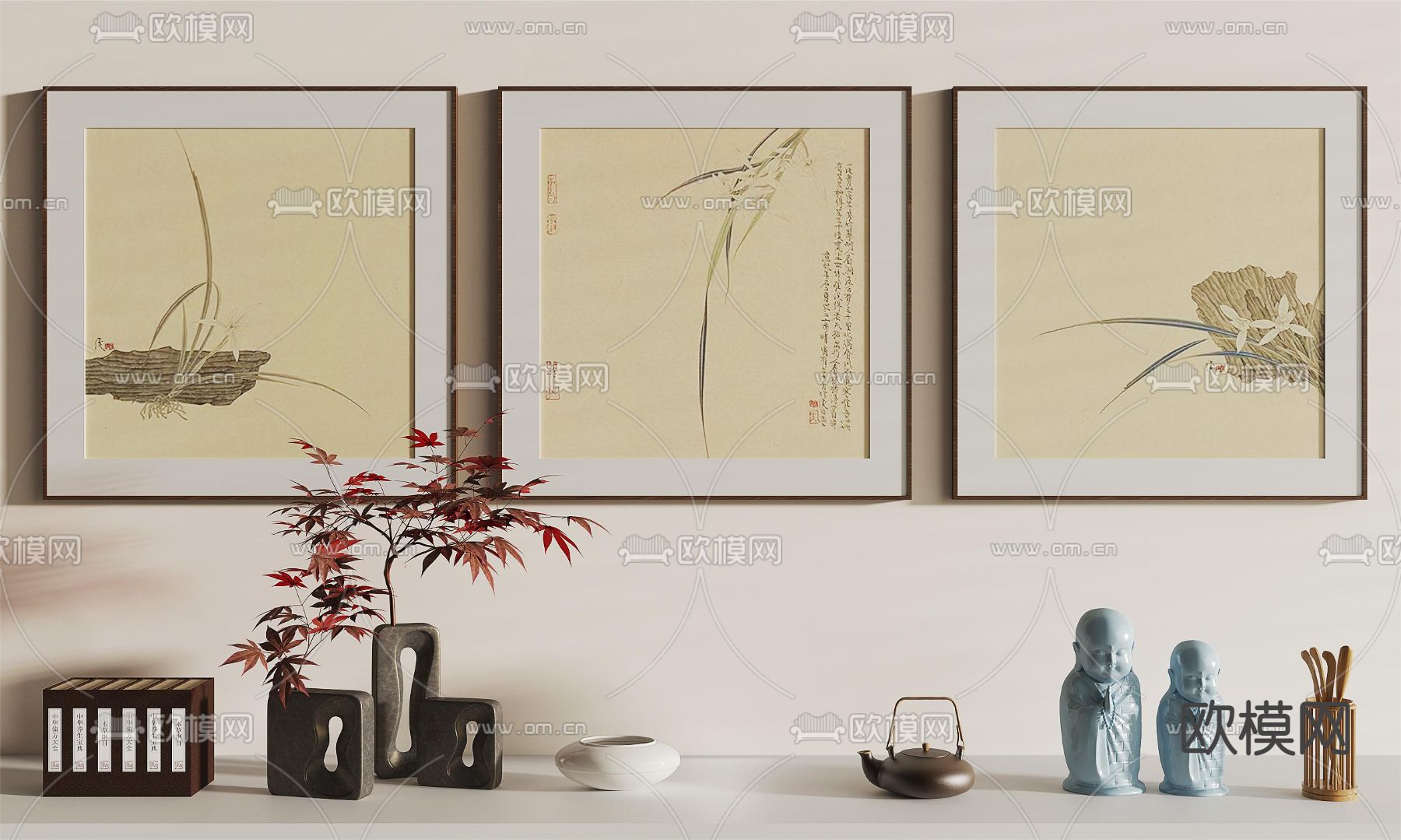 新中式兰花挂画 装饰画3d模型下载_ID12310684_3dmax免费模型-欧模网