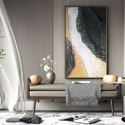  新中式沙发凳 床尾凳su模型 