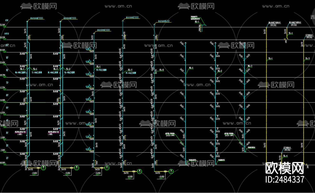 观澜府7号楼给排水及水灭火系统cad施工图下载（渲染图3）