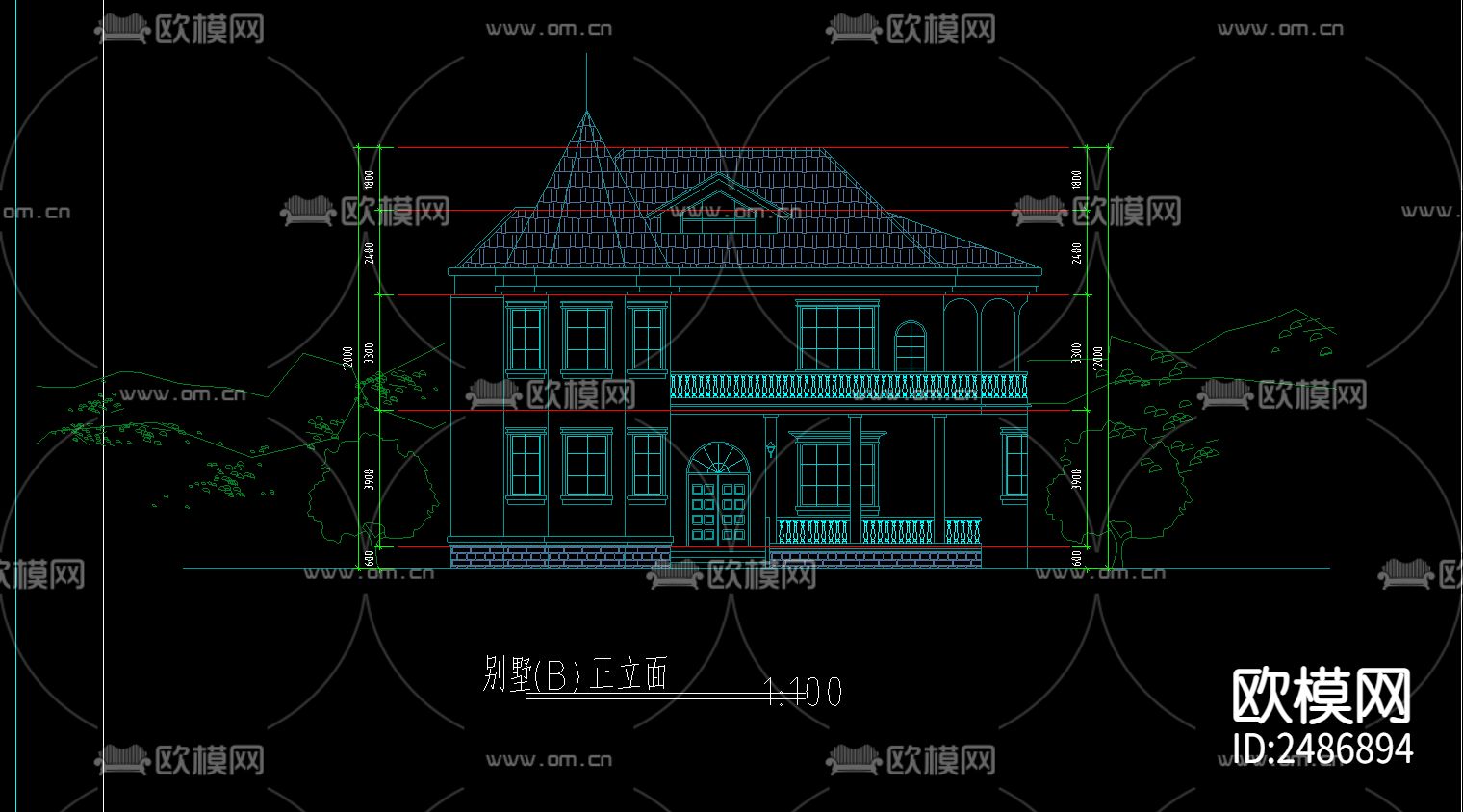 二层别墅建筑CAD施工图-免费3dmax模型库-欧模网