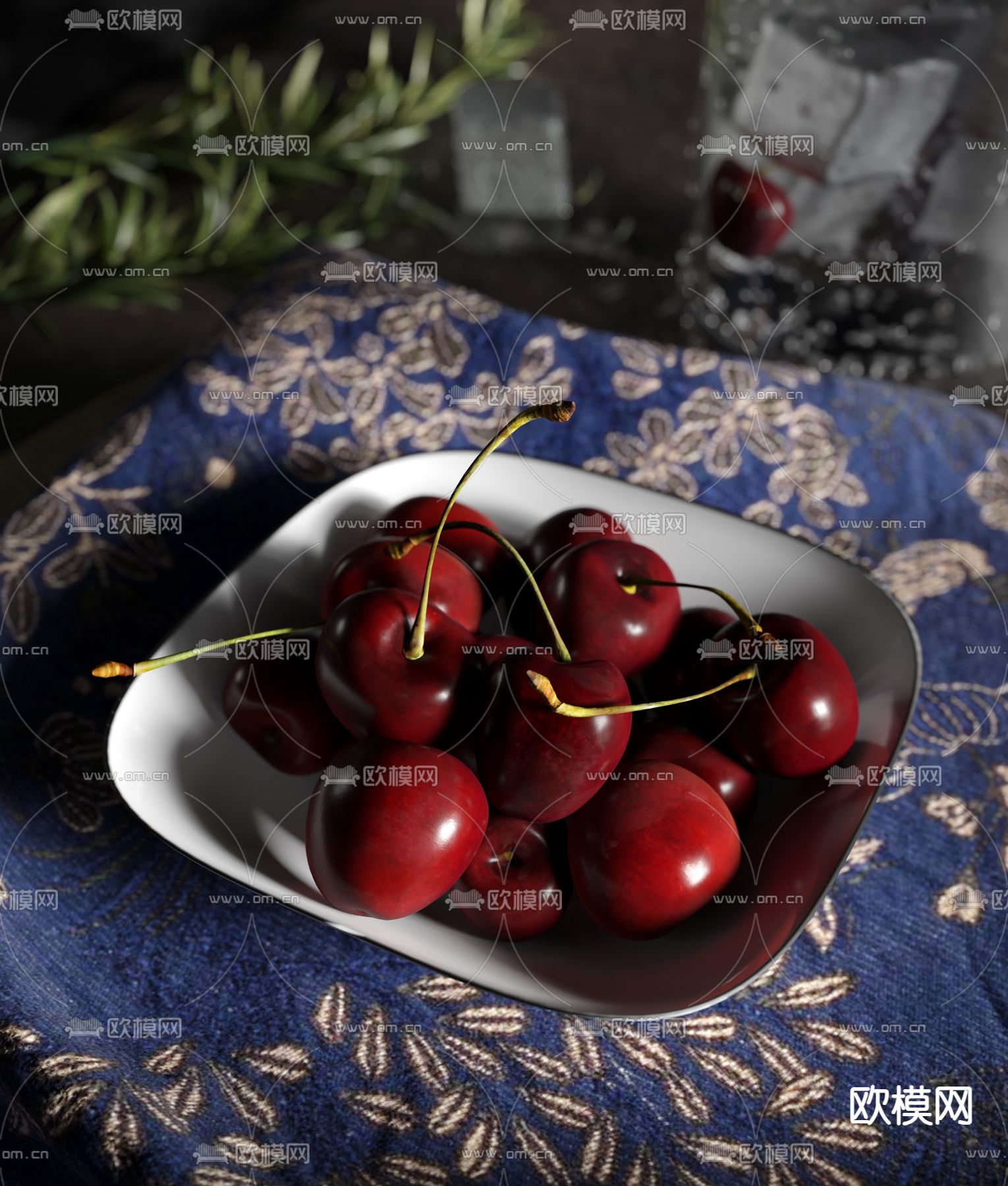 樱桃水果 果盘3d模型下载（渲染图2）