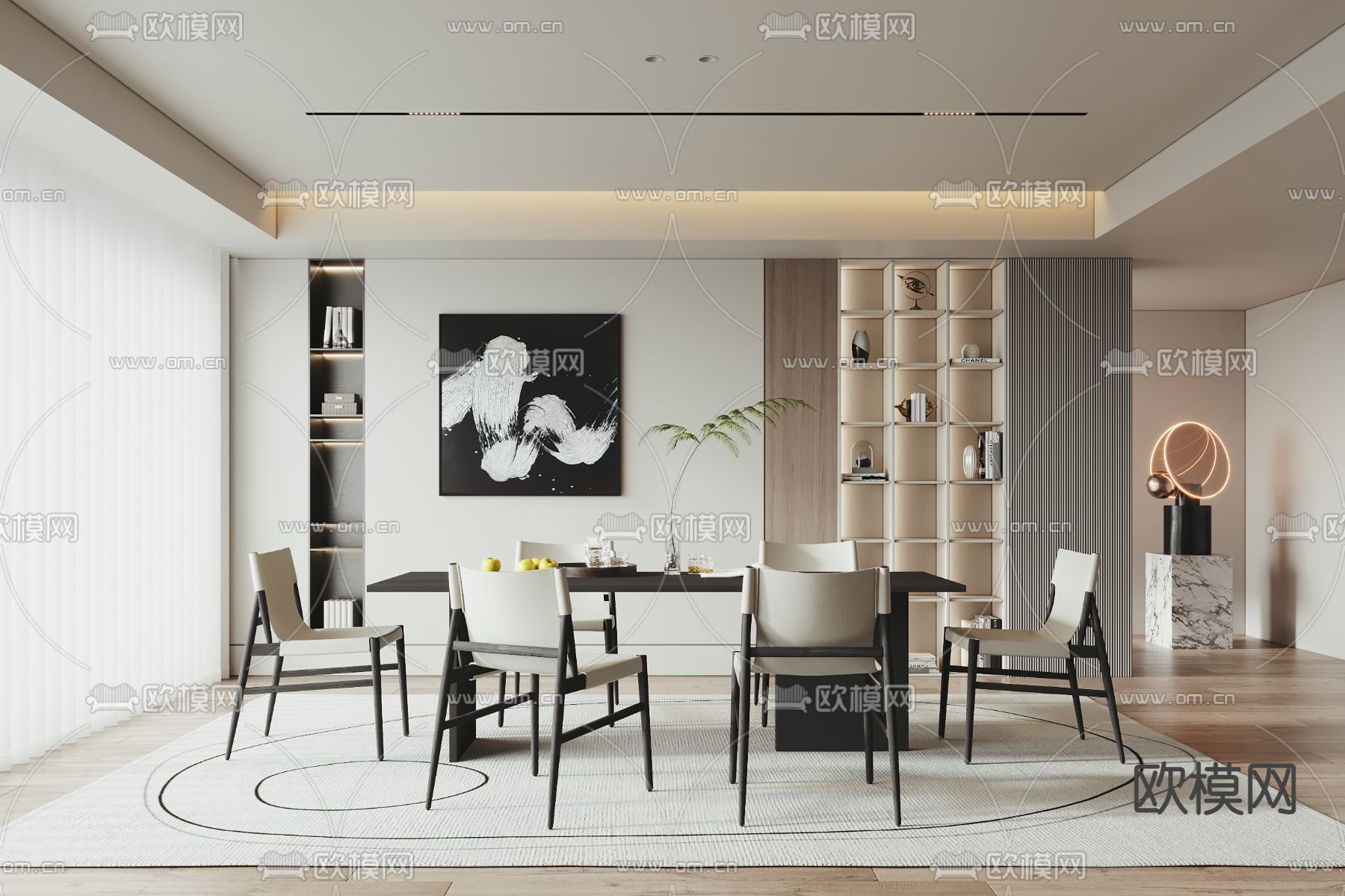 奶油风餐厅3d模型下载_ID12313198_3dmax免费模型-欧模网