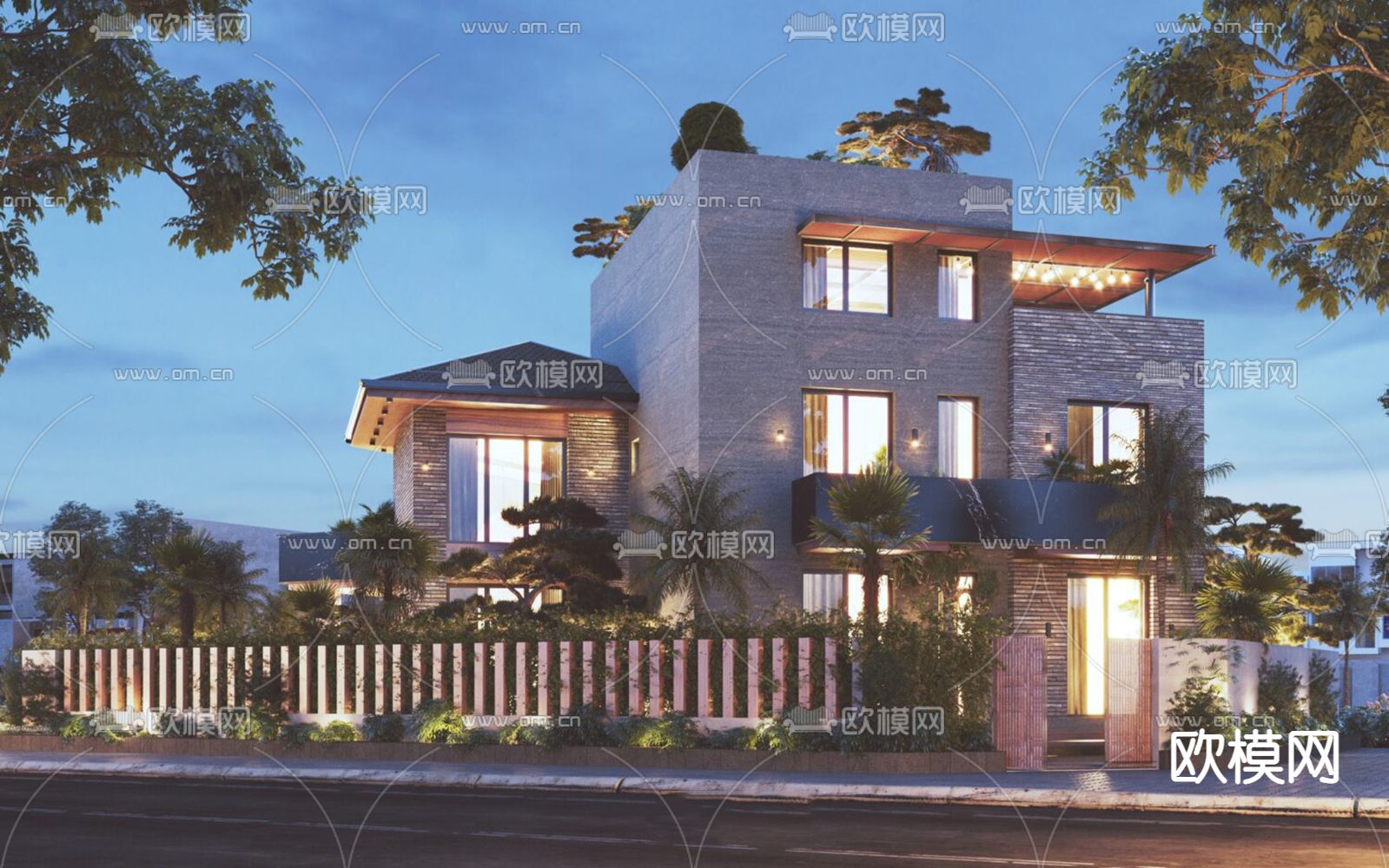 现代独栋别墅su模型下载（渲染图1）