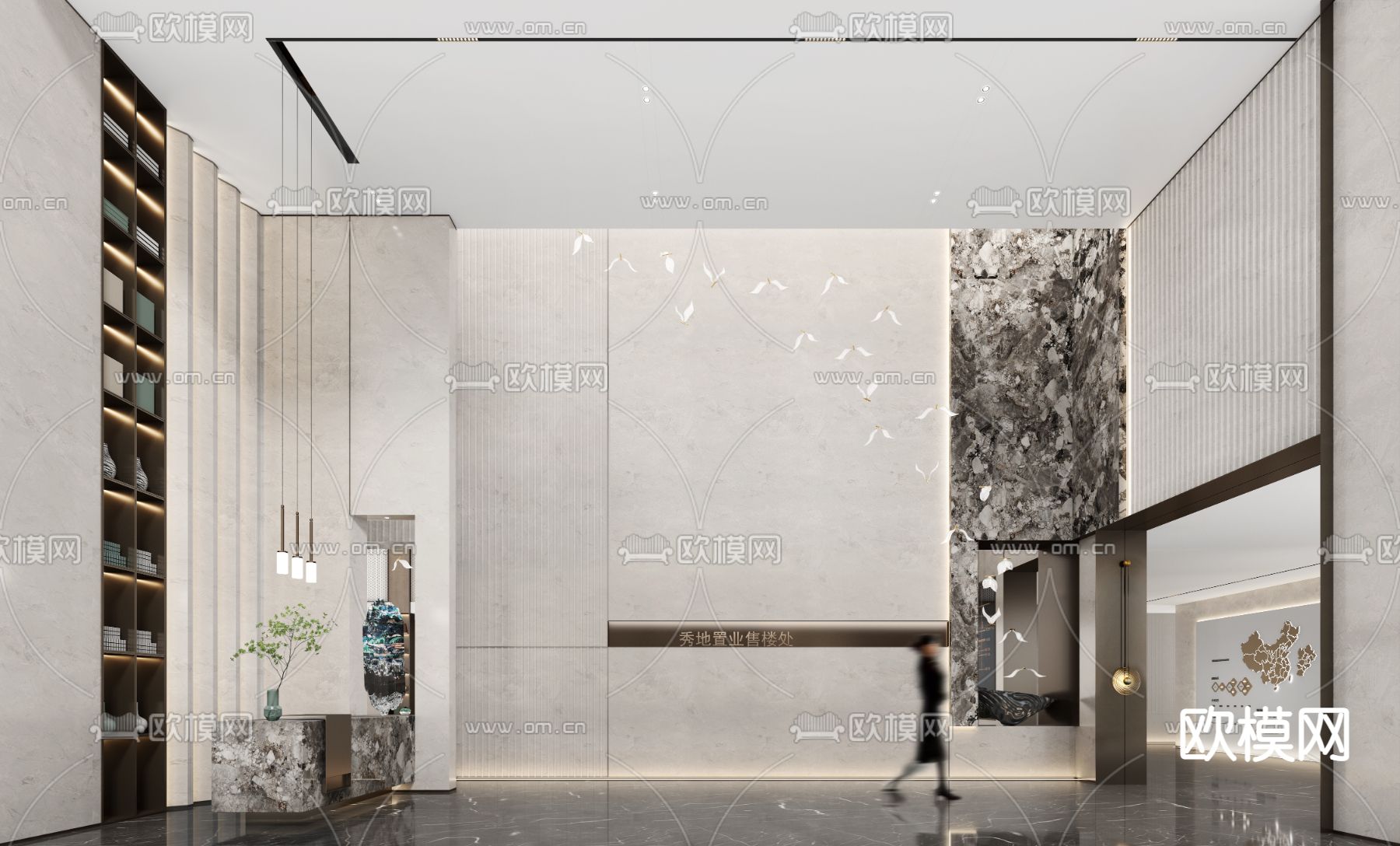 轻奢售楼处沙盘区3d模型下载（渲染图2）