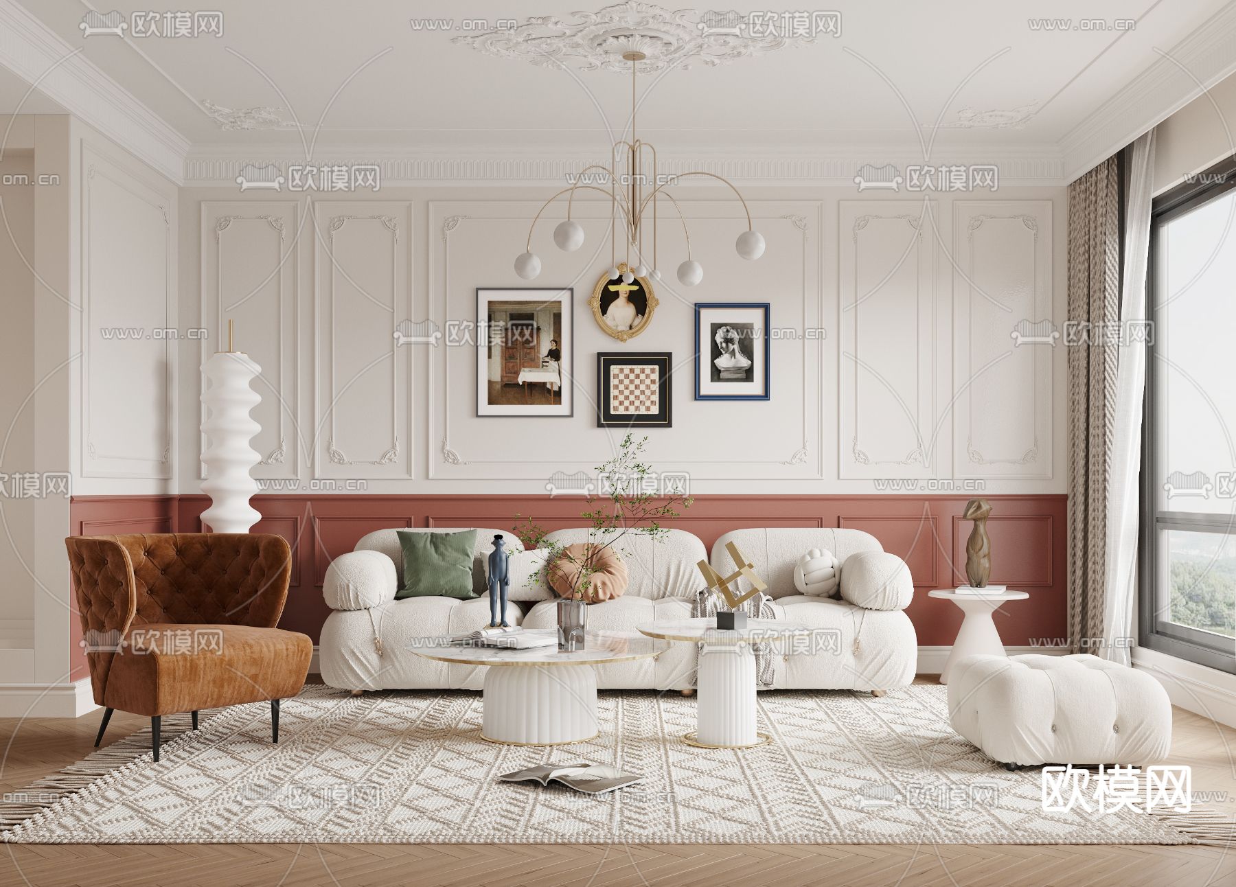 法式组合沙发3d模型下载