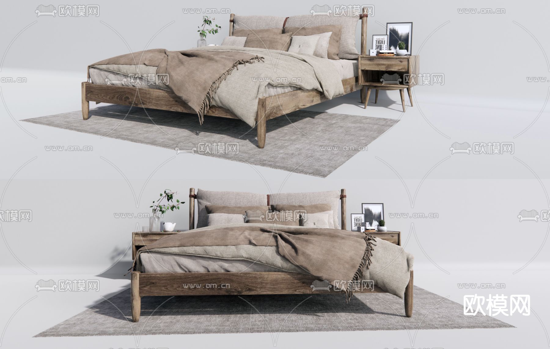 侘寂风双人床3d模型下载