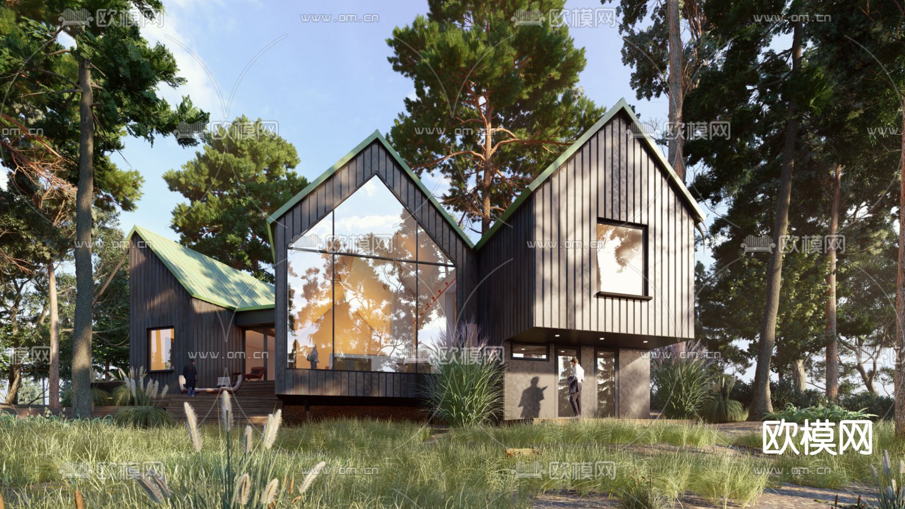 简美独栋别墅su模型下载（渲染图1）